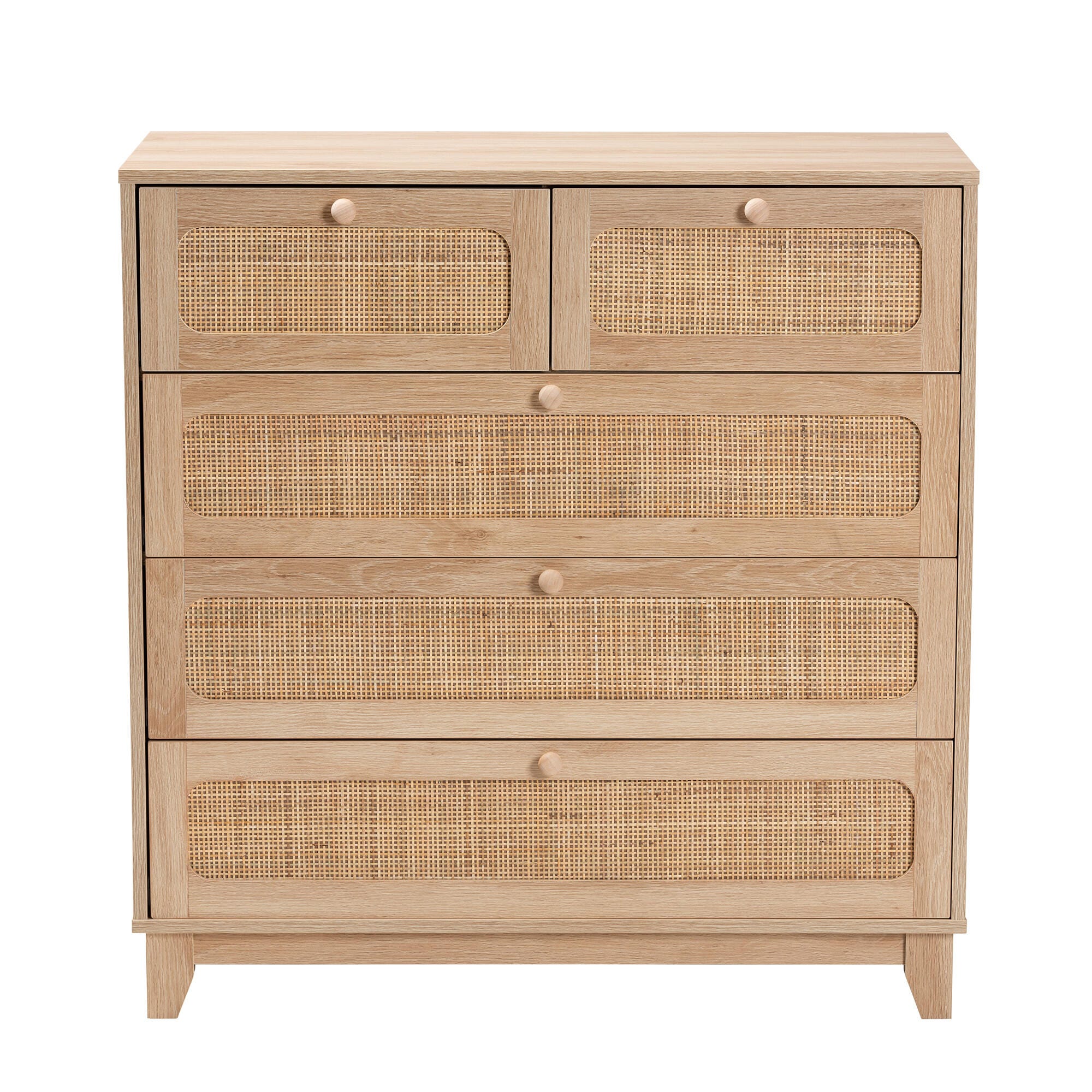 Baxton Studio Elsbeth Natural Rattan 5 Drawer Storage Cabinet, , large