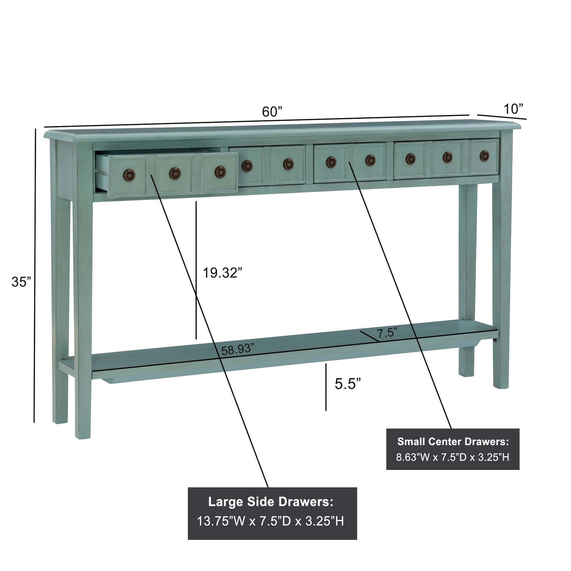 Linon Emily 4 Drawer Console Table, Teal, large