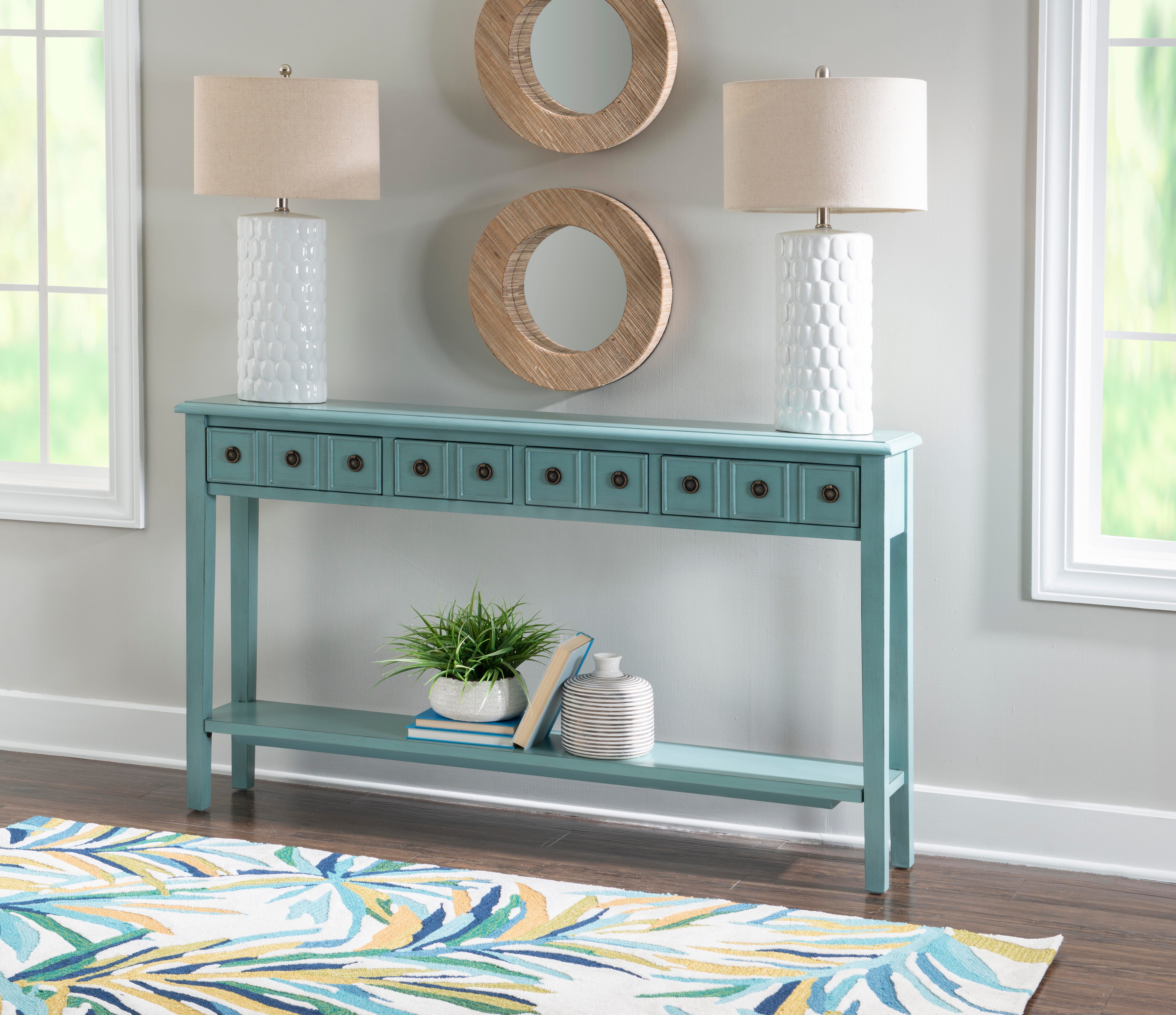 Linon Emily 4 Drawer Console Table, Teal, large