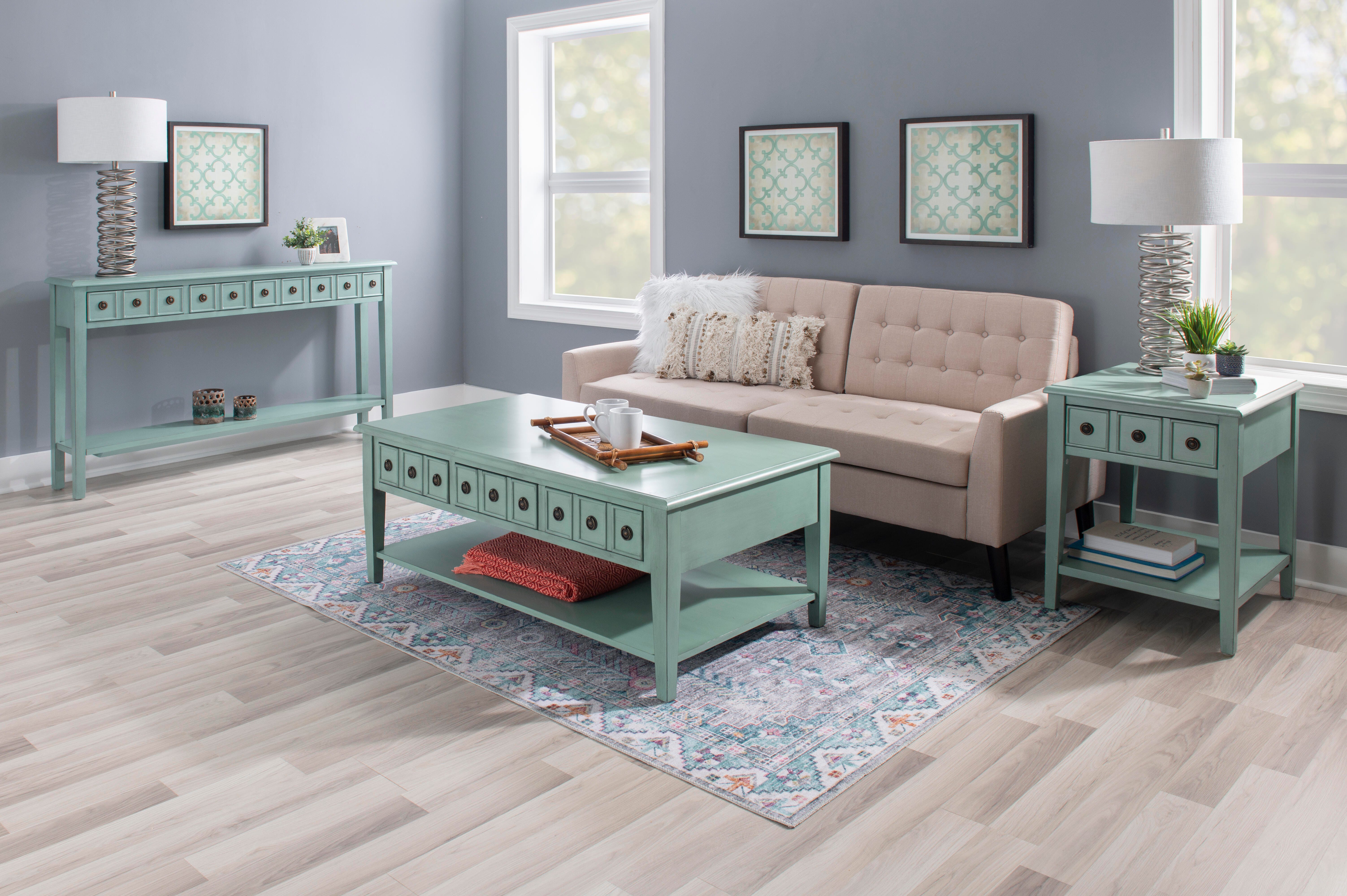 Linon Emily 4 Drawer Console Table, Teal, large