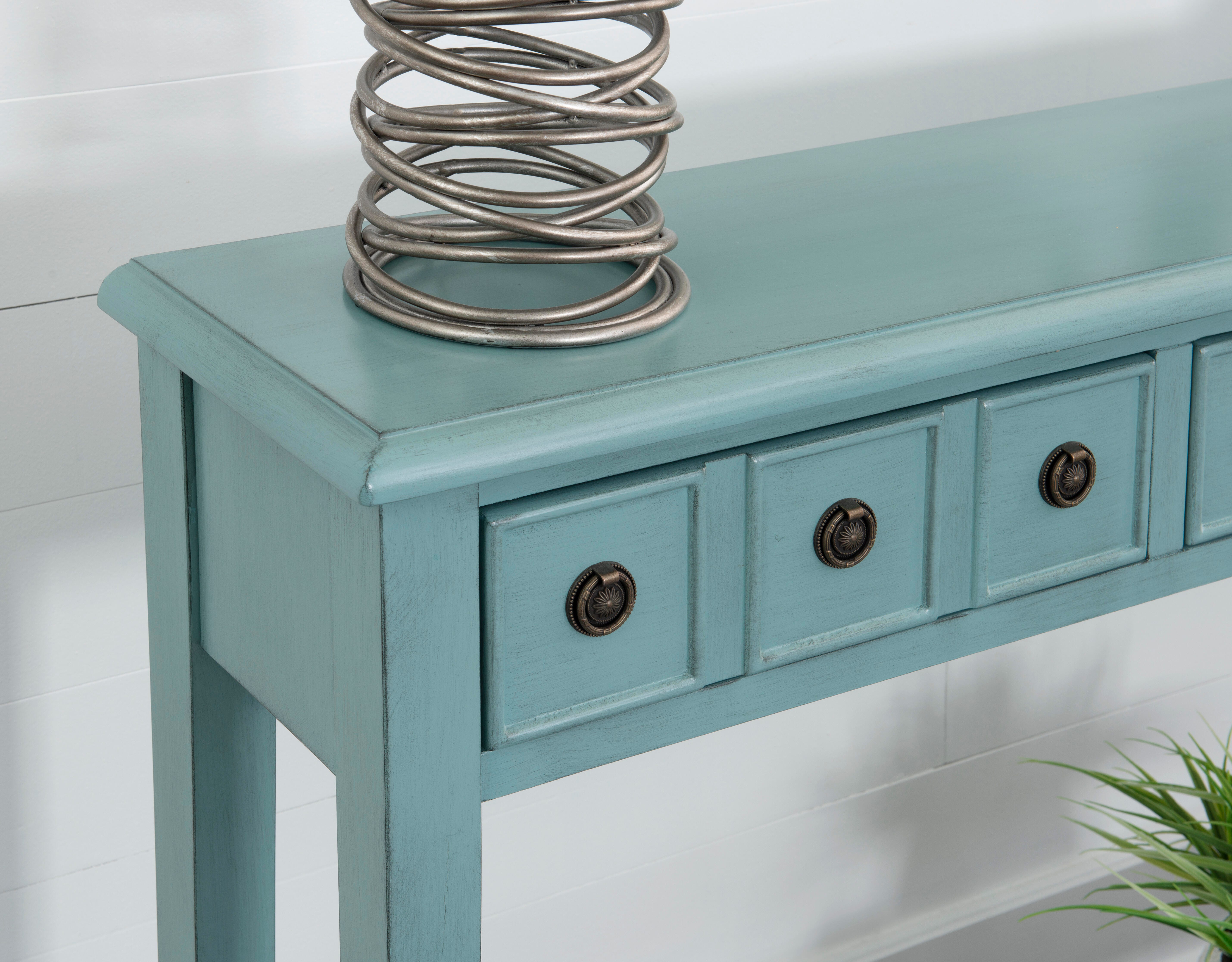 Linon Emily 4 Drawer Console Table, Teal, large