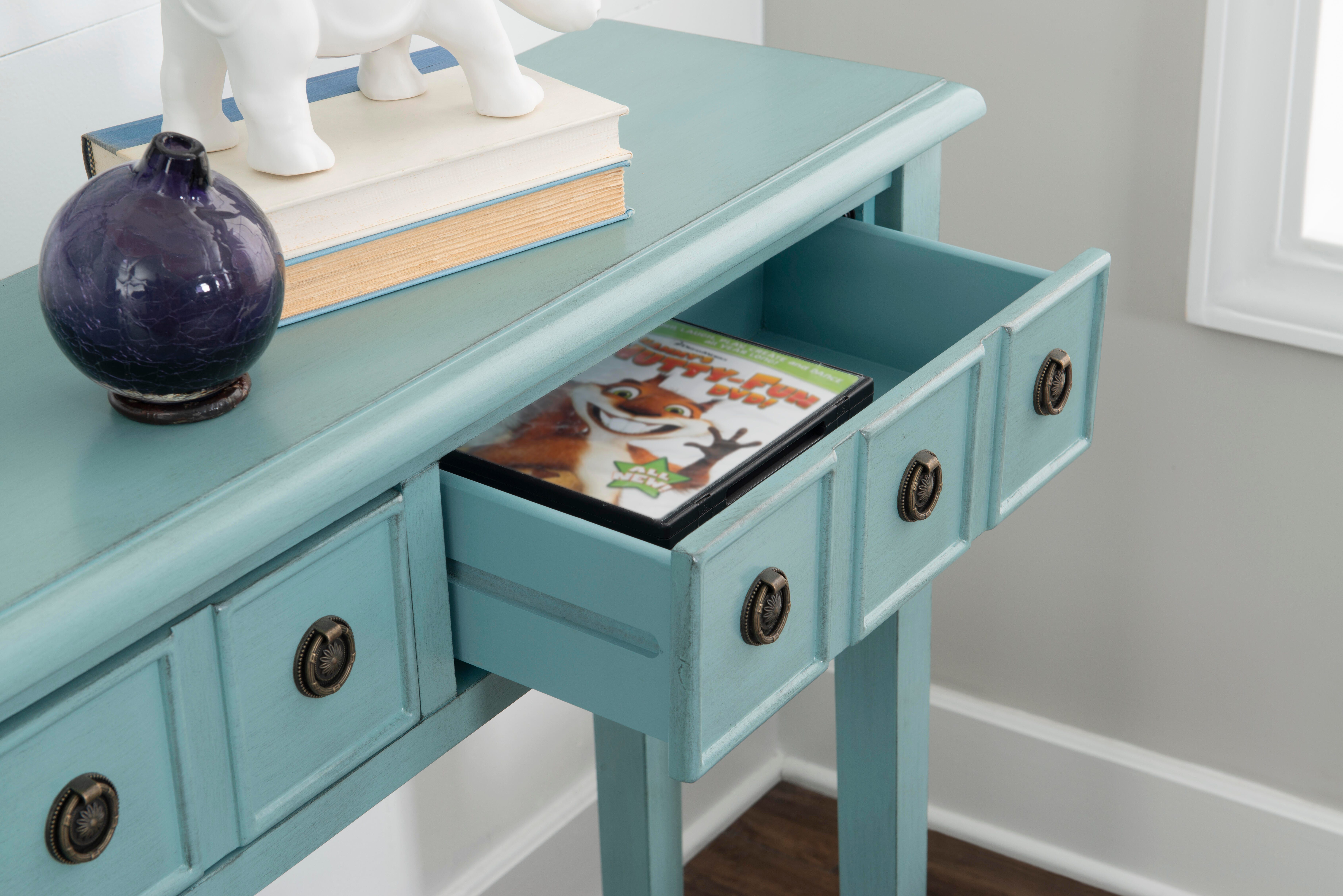 Linon Emily 4 Drawer Console Table, Teal, large