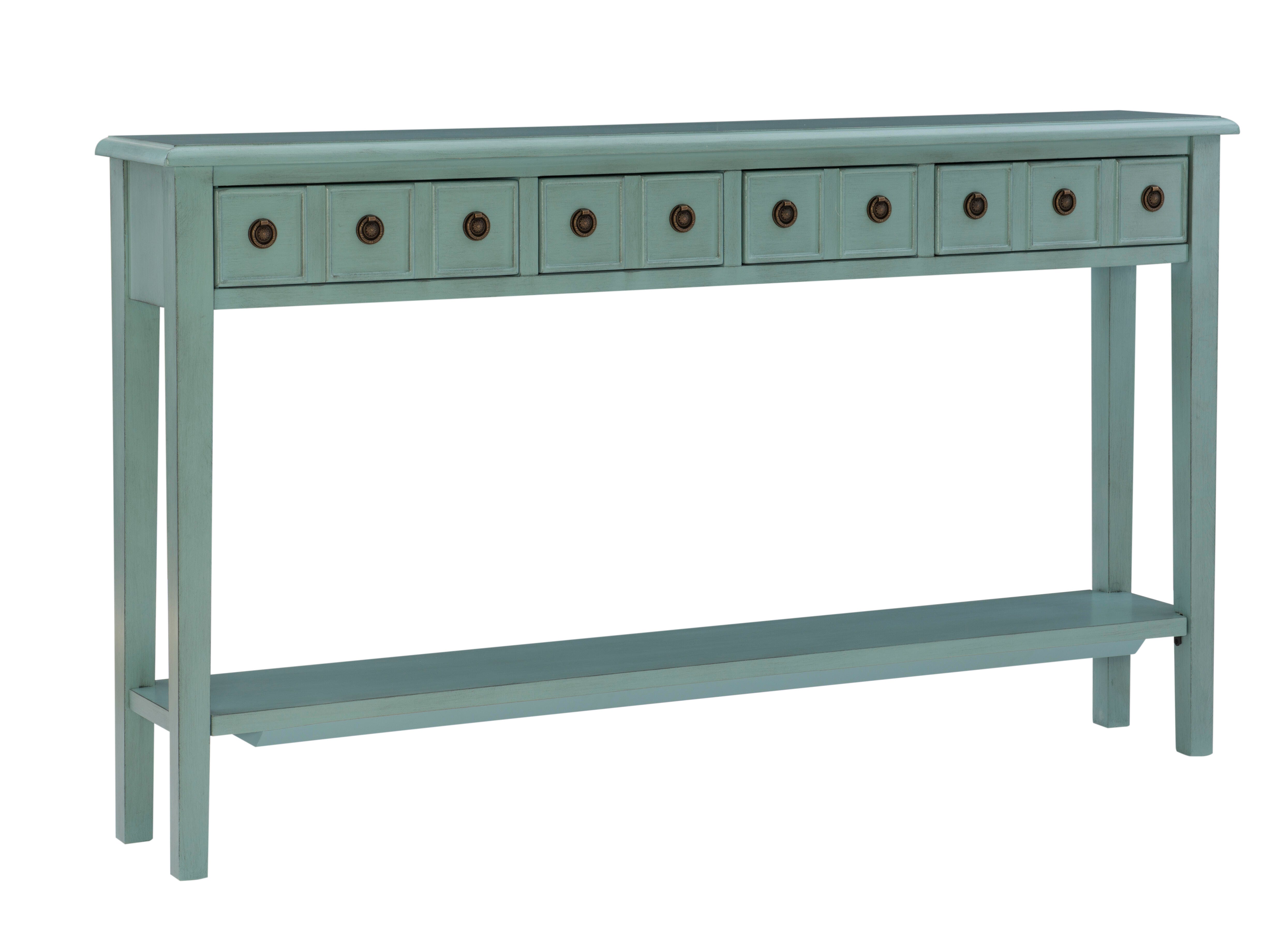 Linon Emily 4 Drawer Console Table, Teal, large