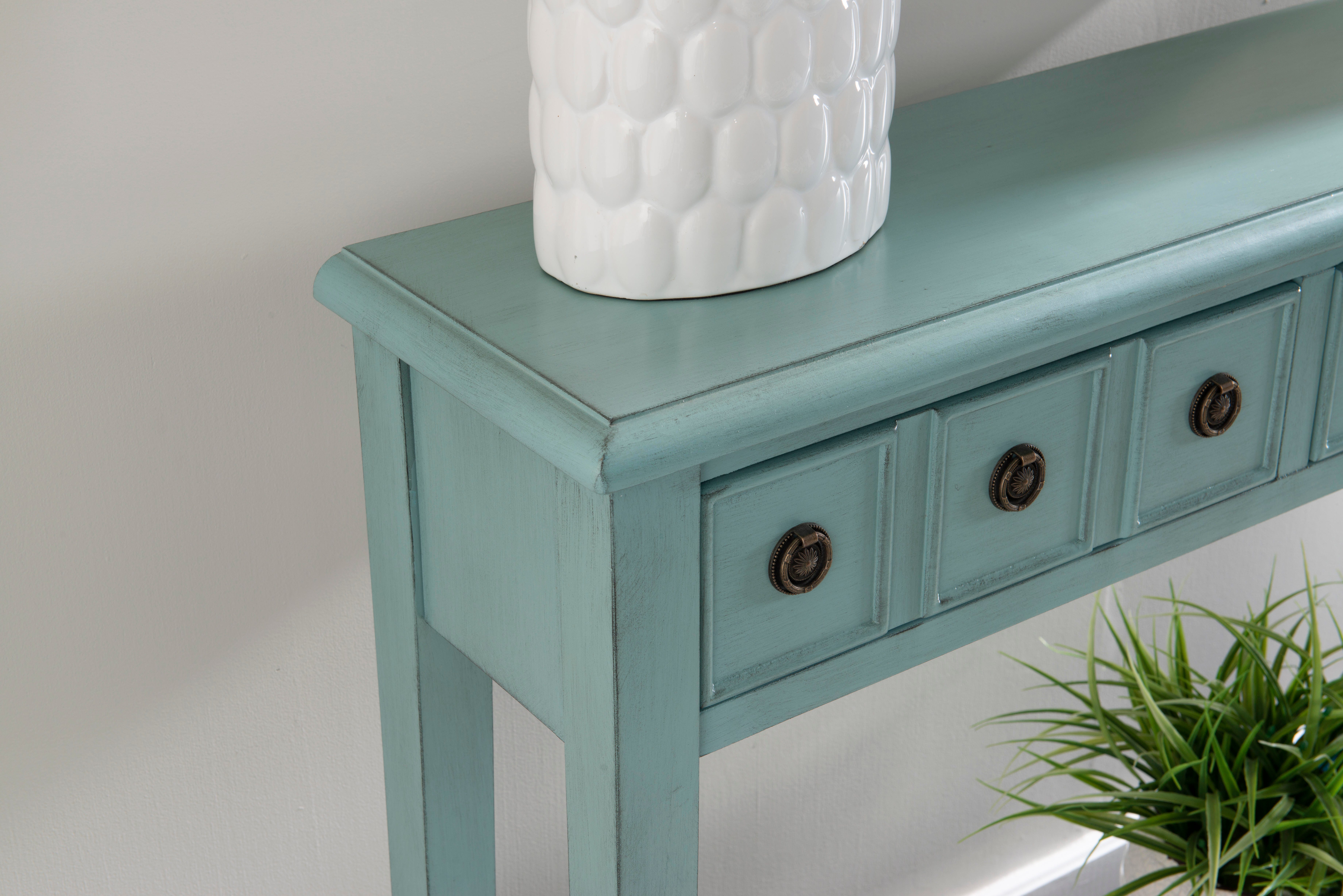 Linon Emily 4 Drawer Console Table, Teal, large