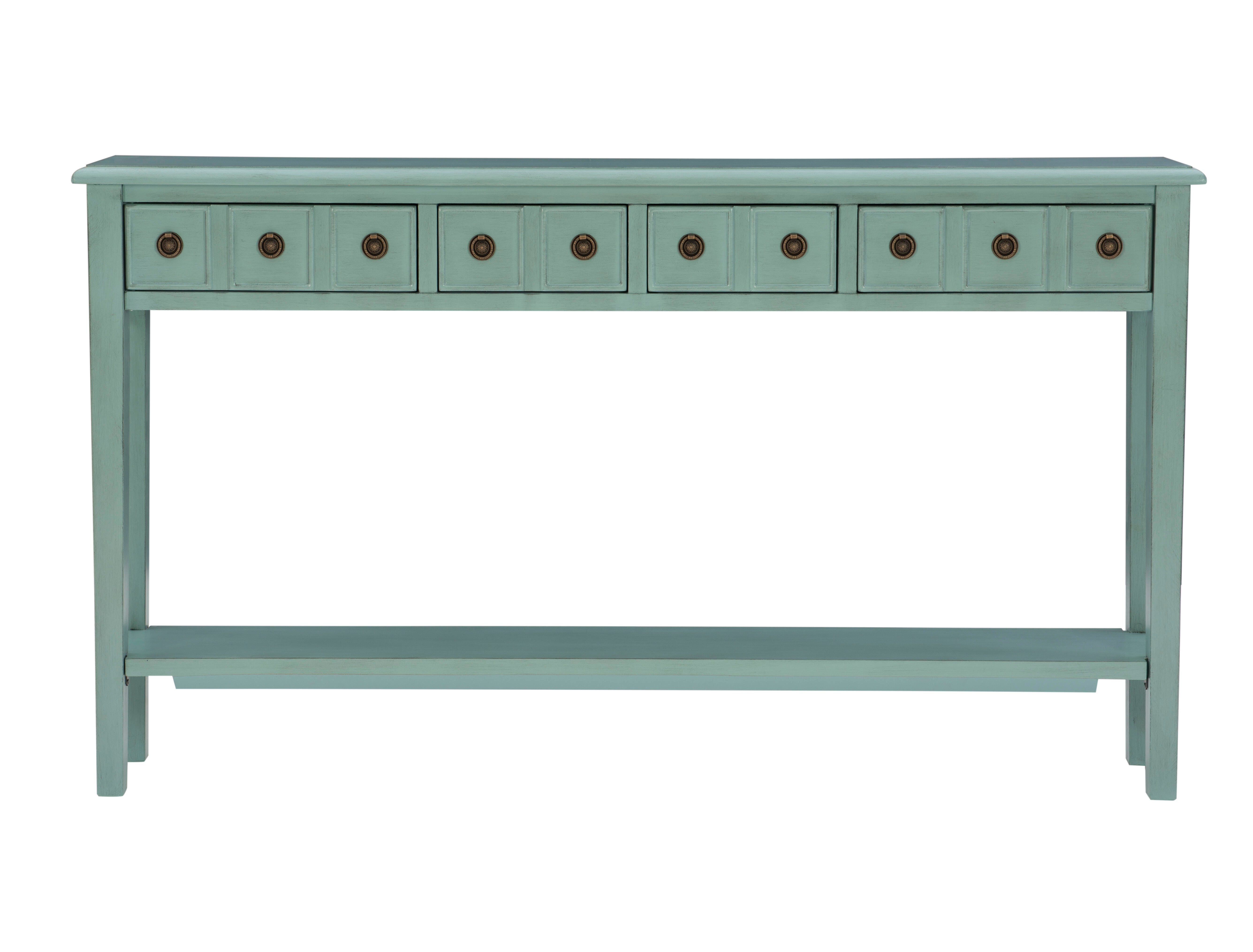 Linon Emily 4 Drawer Console Table, Teal, large