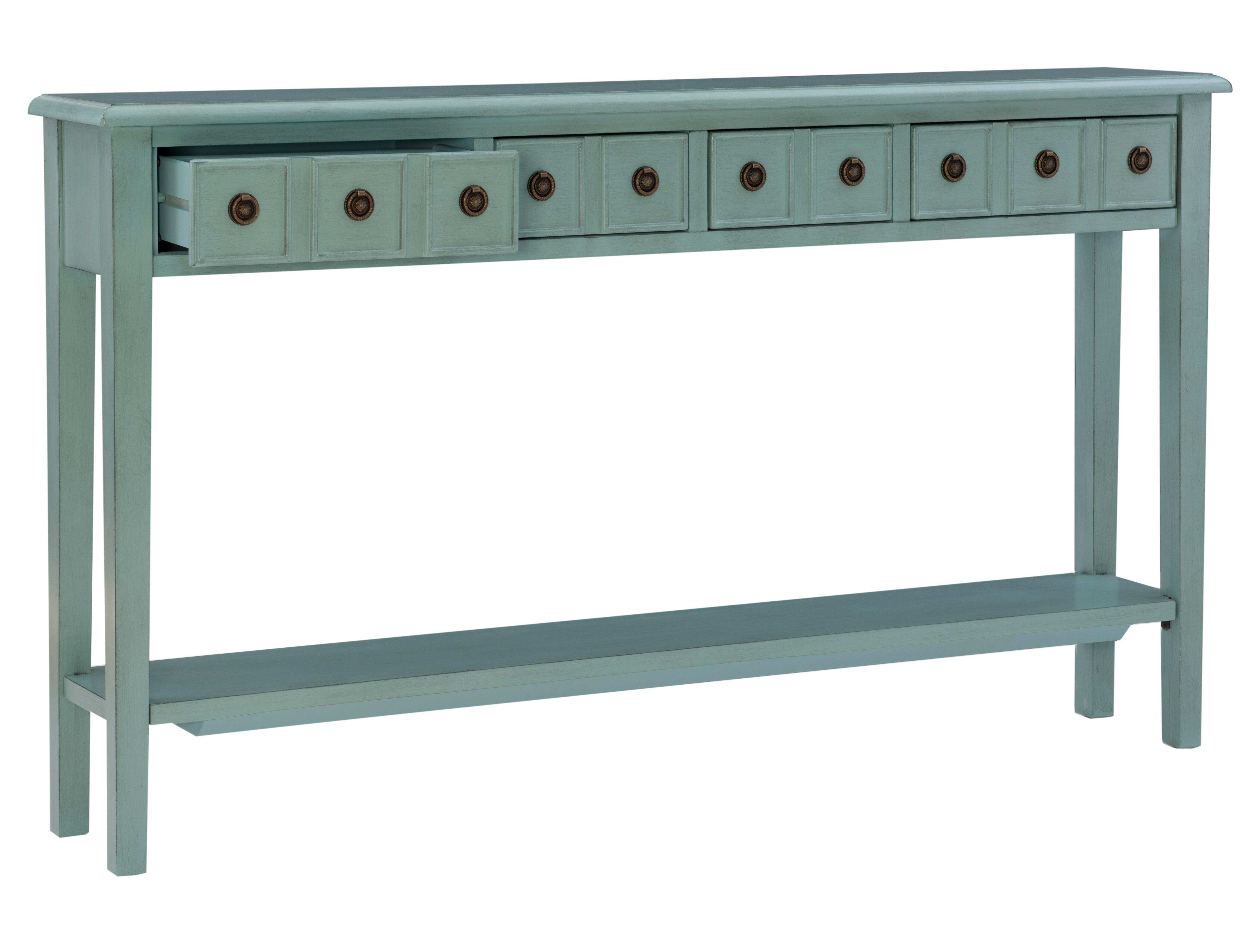 Linon Emily 4 Drawer Console Table, Teal, large