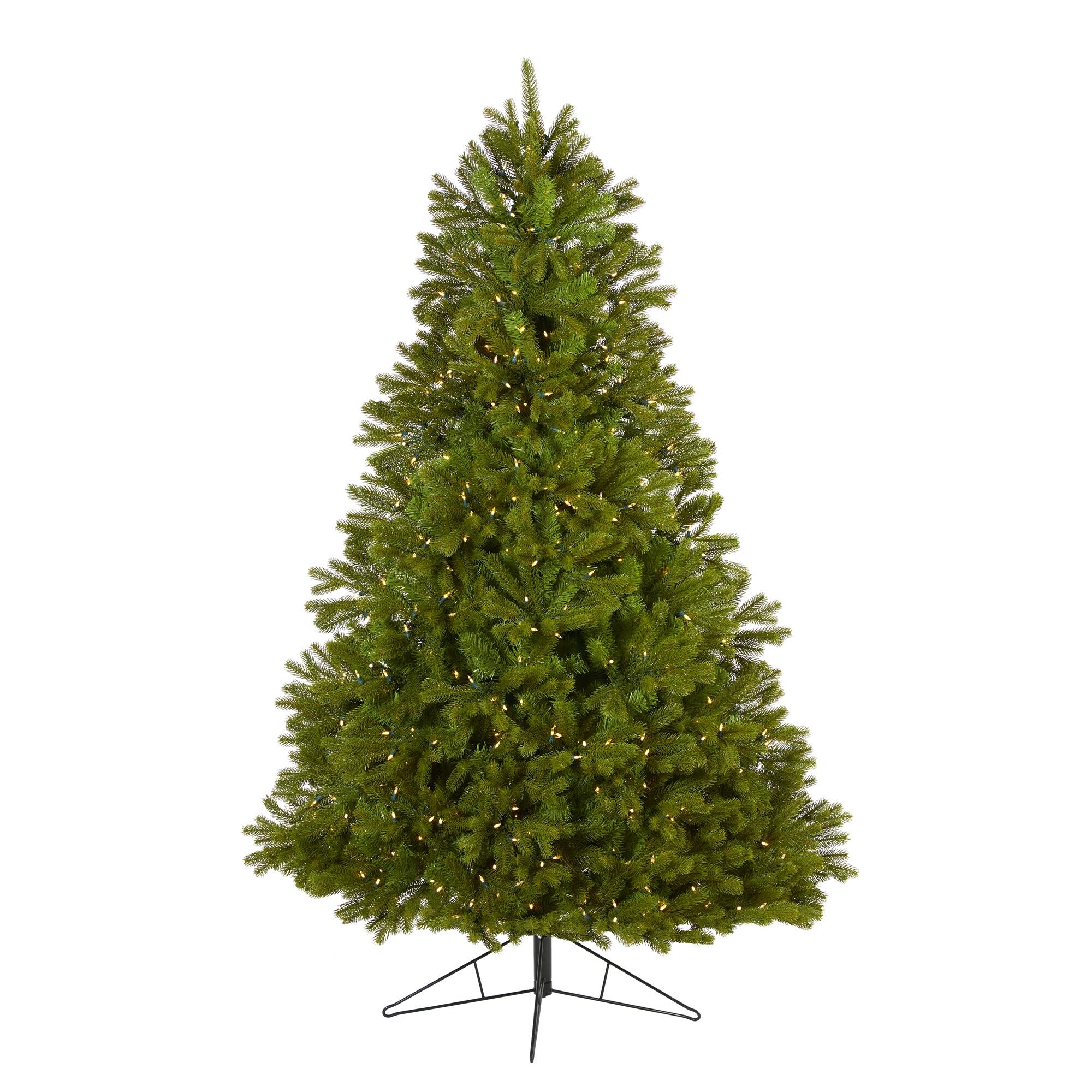 Nearly Natural 7' Cambridge Spruce Flat Back Artificial Christmas Tree with 500 Warm White (Multifunction) LED Lights and 960 Bendable Branches, , large