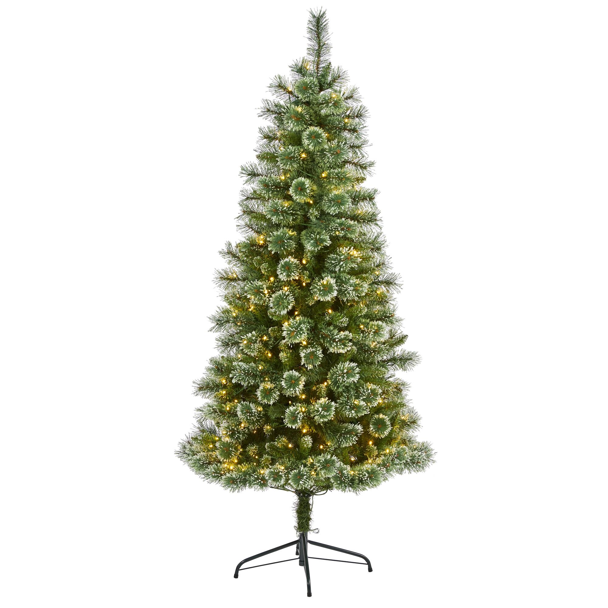 Nearly Natural 6' Wisconsin Slim Snow Tip Pine Artificial Christmas Tree with 300 Clear LED Lights, , large
