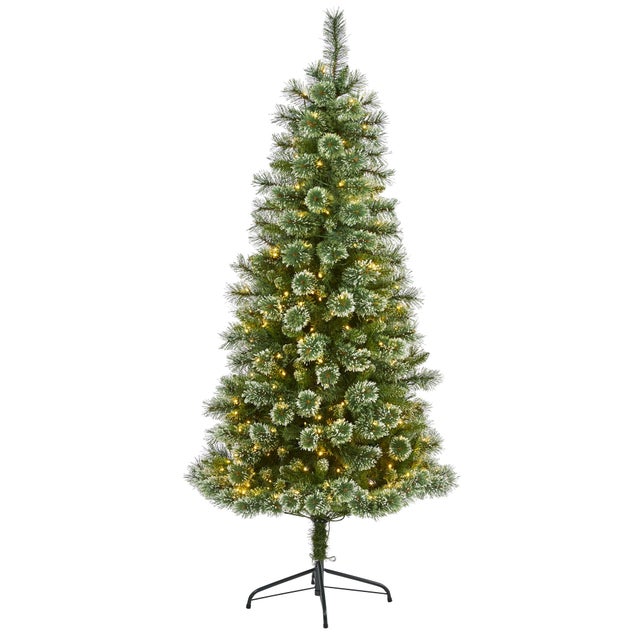 Nearly Natural 6' Wisconsin Slim Snow Tip Pine Artificial Christmas Tree, Green