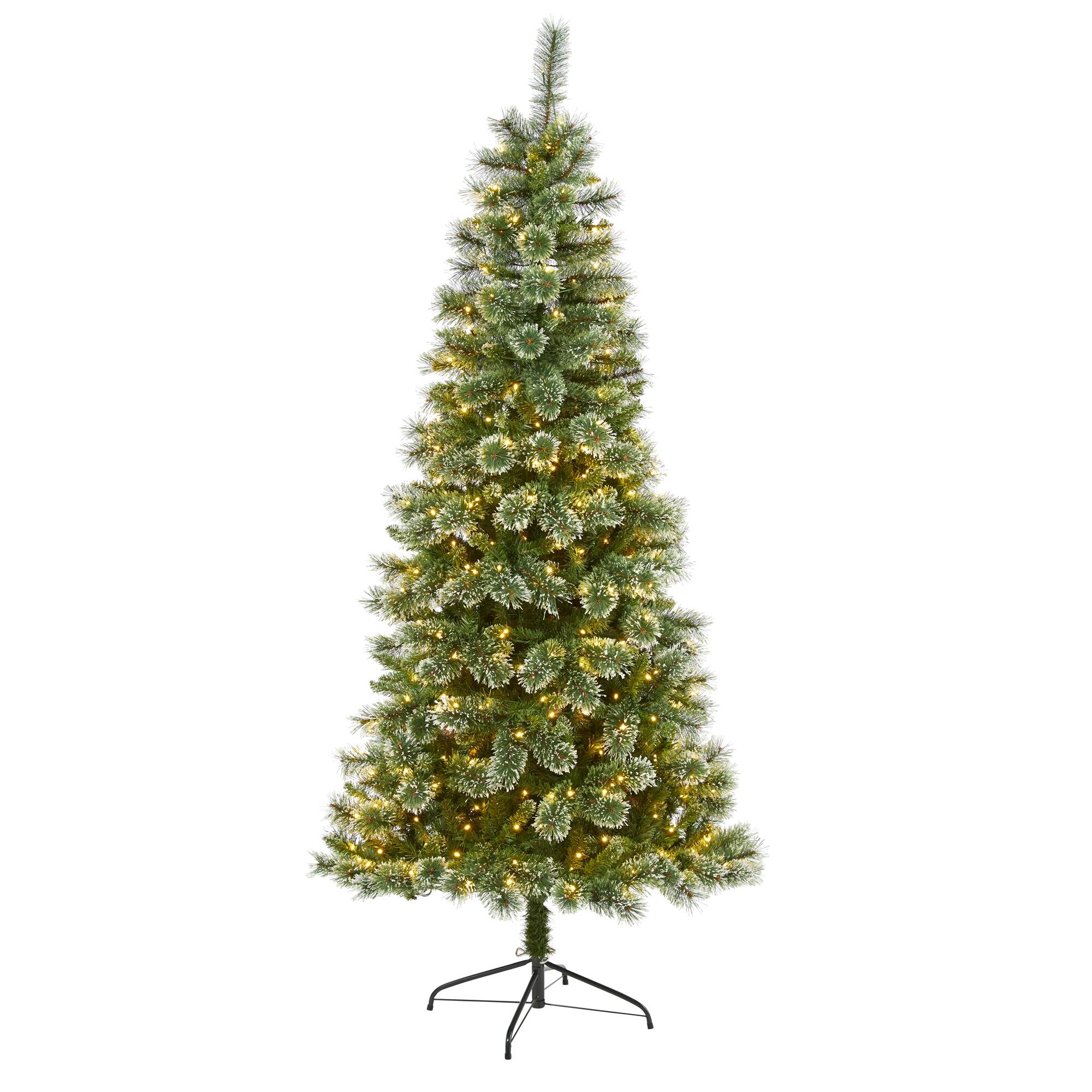 Nearly Natural 7' Wisconsin Slim Snow Tip Pine Artificial Christmas Tree with 400 Clear LED Lights, , large