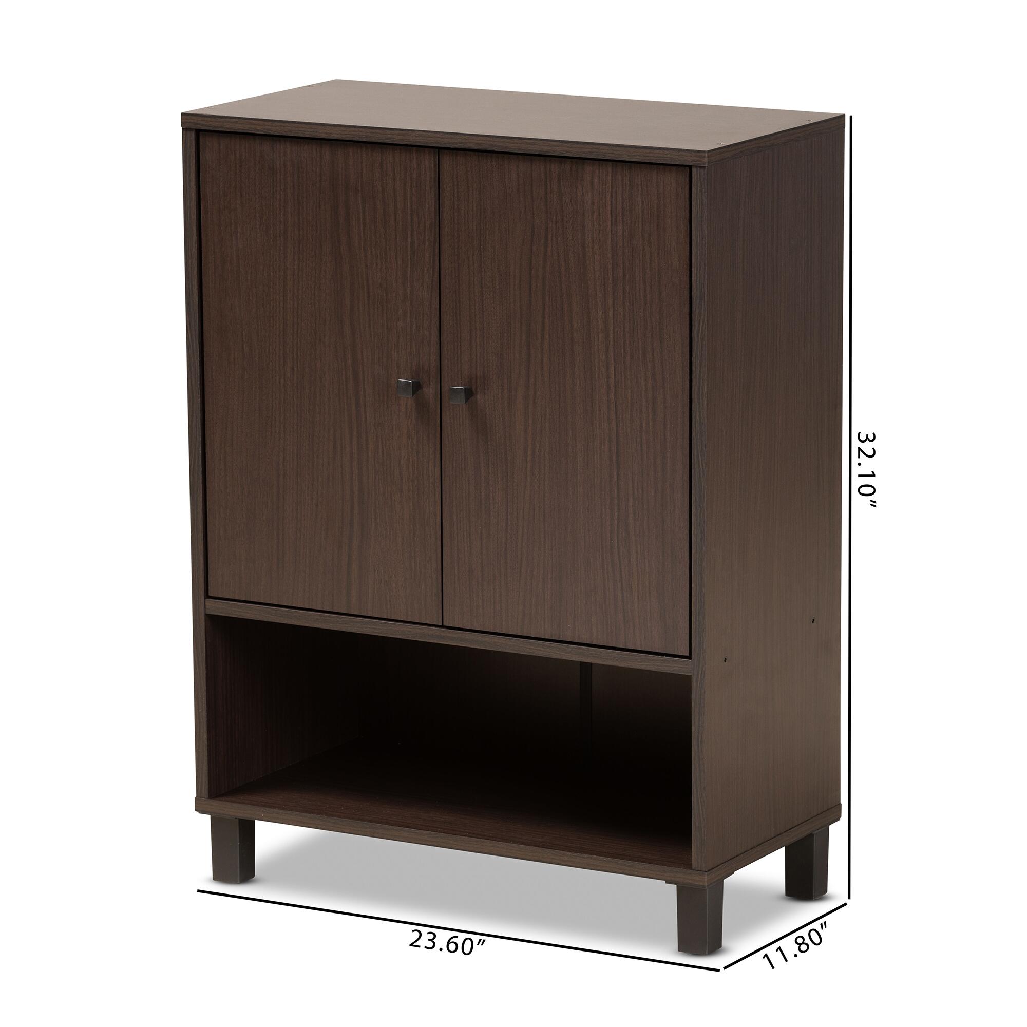 Baxton Studio Rossin 2-Door Shoe Cabinet with Bottom Shelf, Dark Brown, large