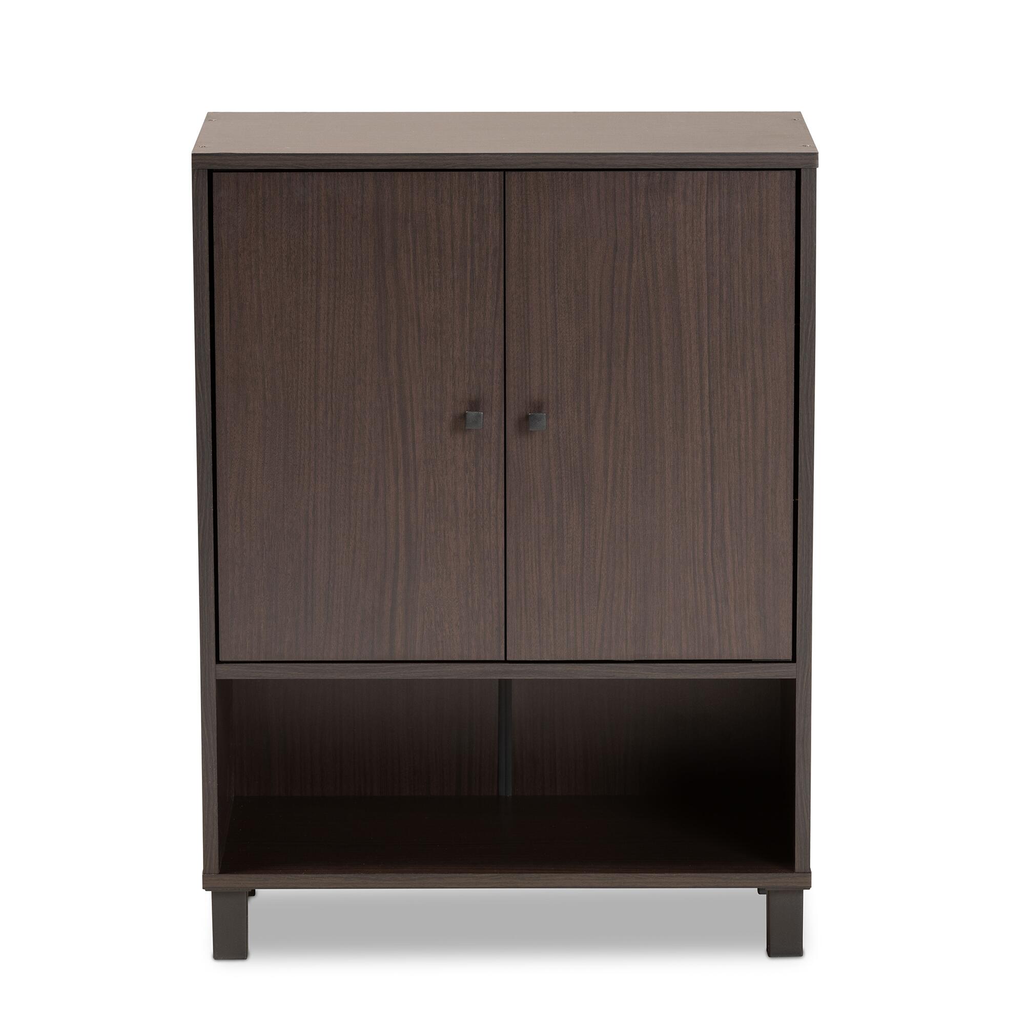 Baxton Studio Rossin 2-Door Shoe Cabinet with Bottom Shelf, Dark Brown, large