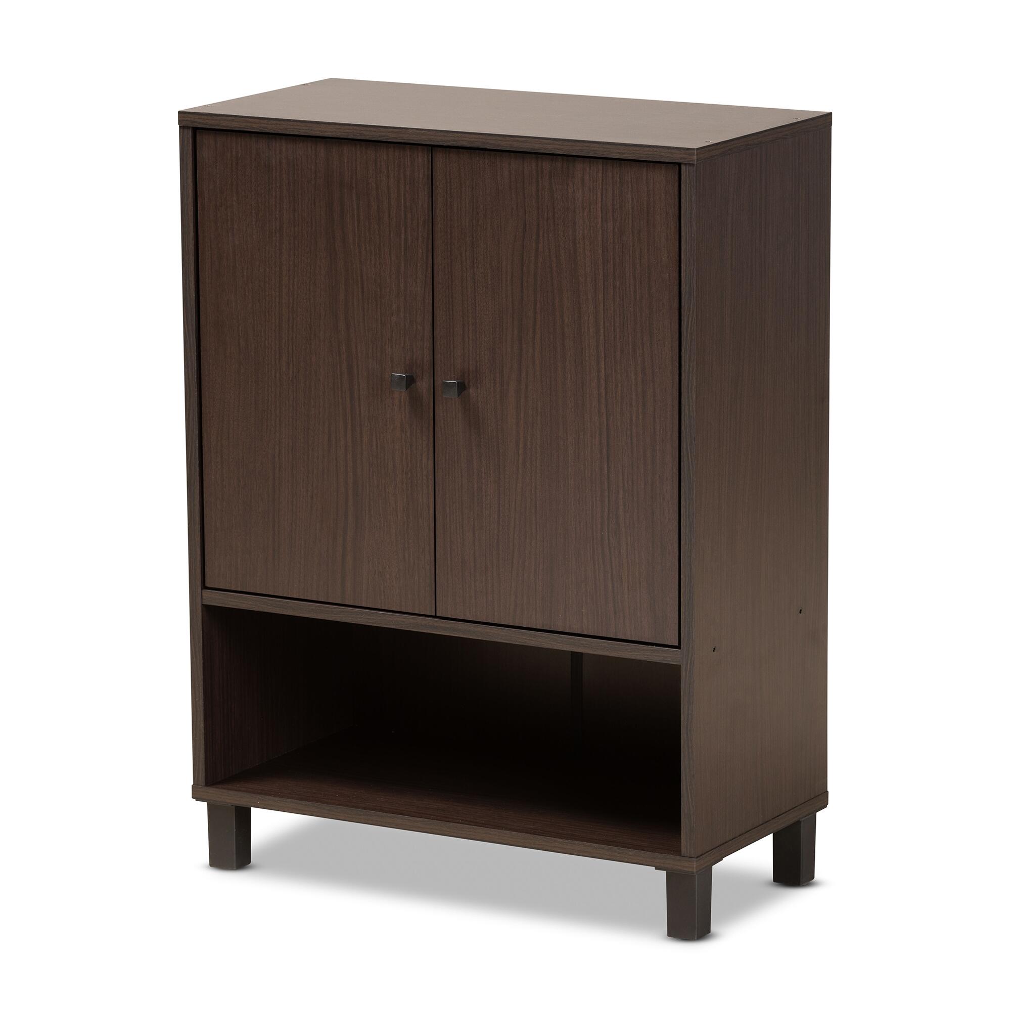 Baxton Studio Rossin 2-Door Shoe Cabinet with Bottom Shelf, Dark Brown, large