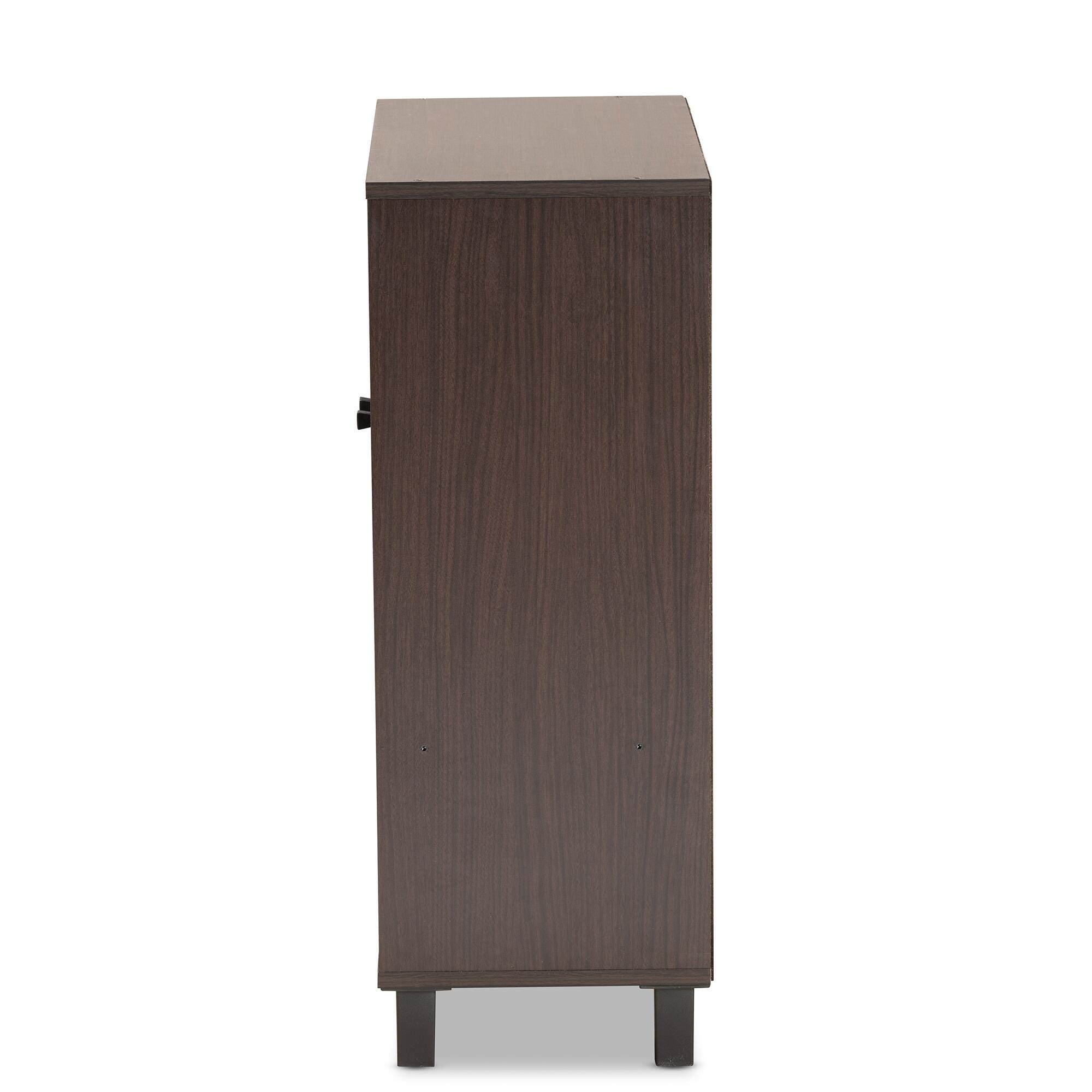Baxton Studio Rossin 2-Door Shoe Cabinet with Bottom Shelf, Dark Brown, large