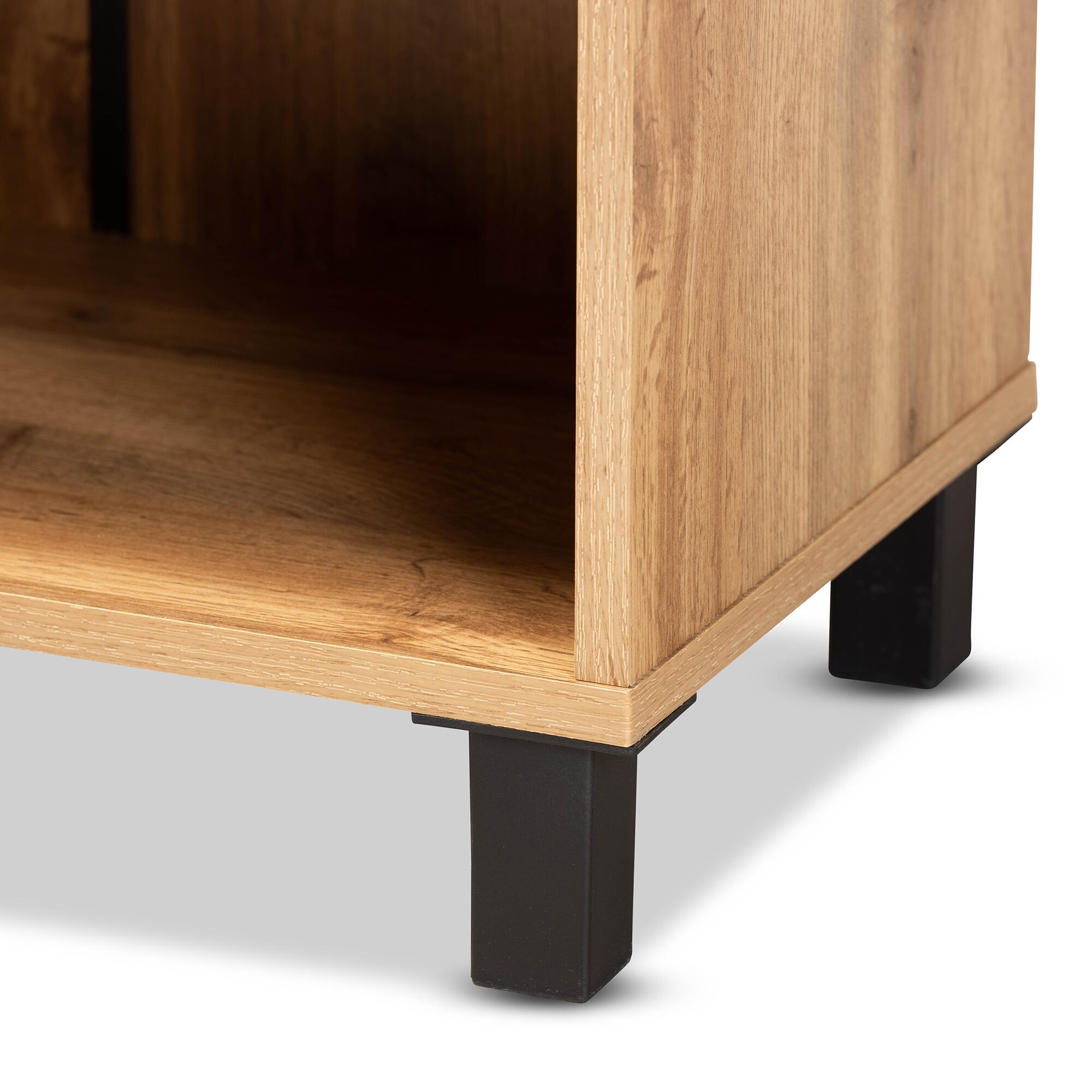 Baxton Studio Rossin 2-Door Shoe Cabinet with Bottom Shelf, Warm Oak, large