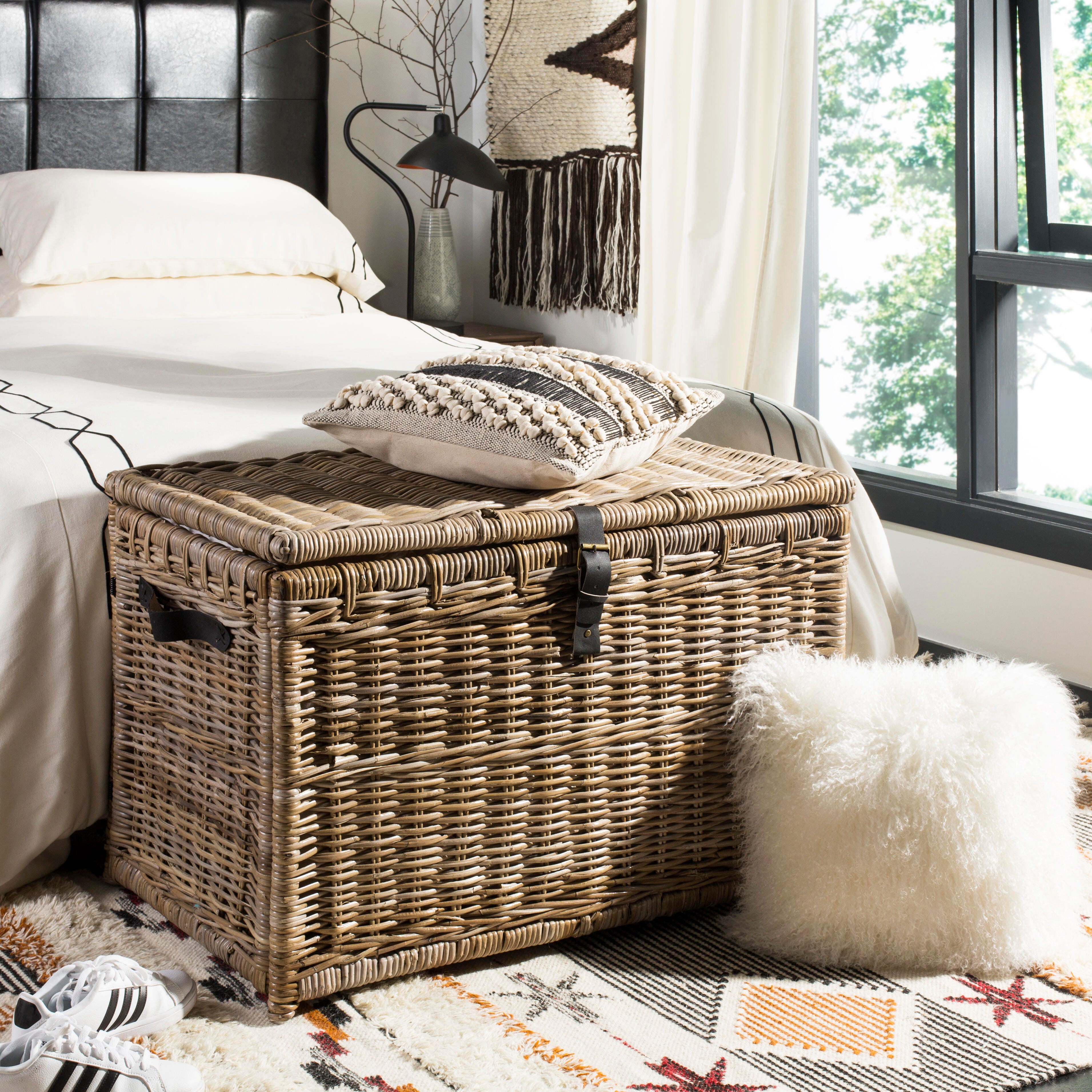 happimess Michael 35" Wicker Storage Trunk, Brown, rollover
