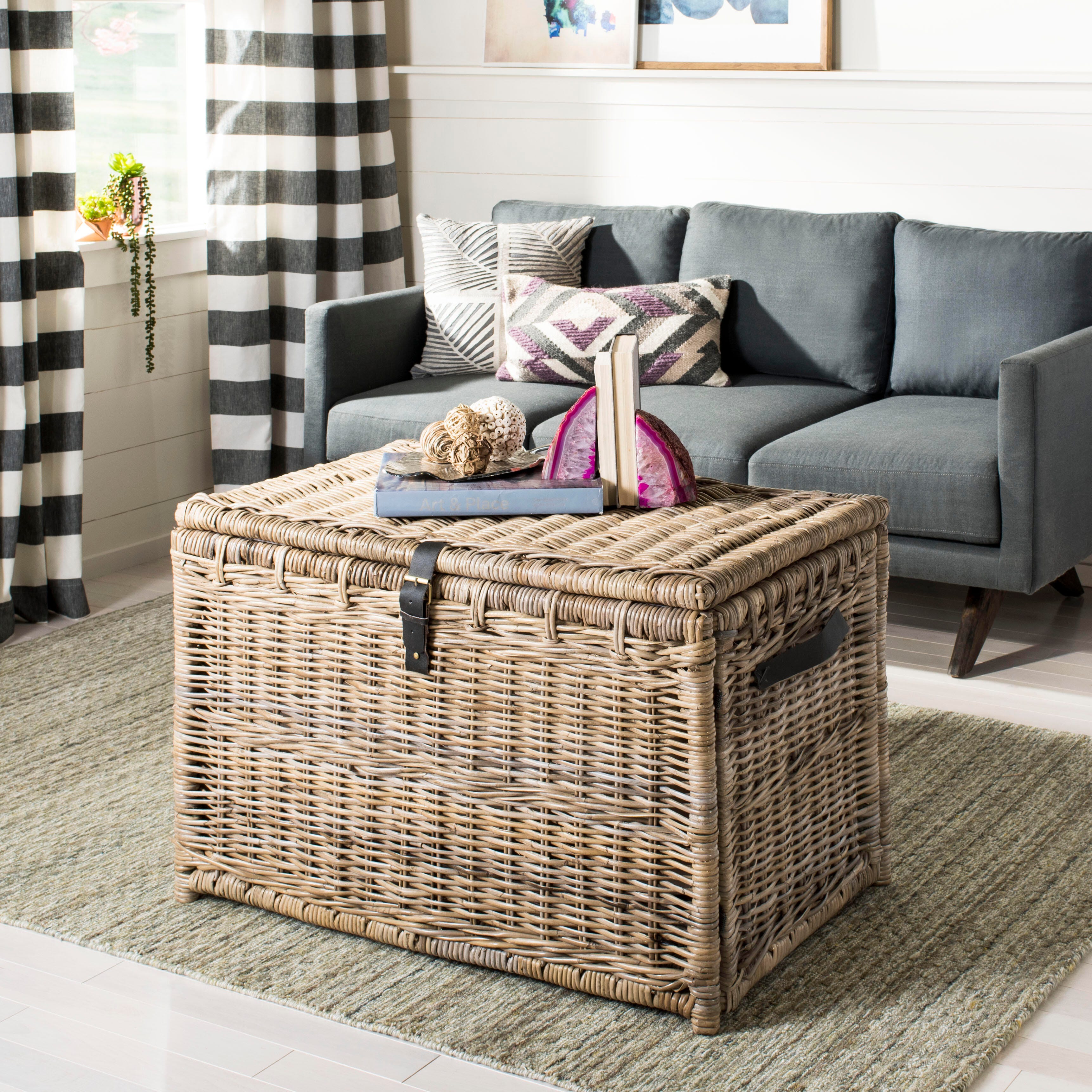 happimess Michael 35" Wicker Storage Trunk, Brown, large
