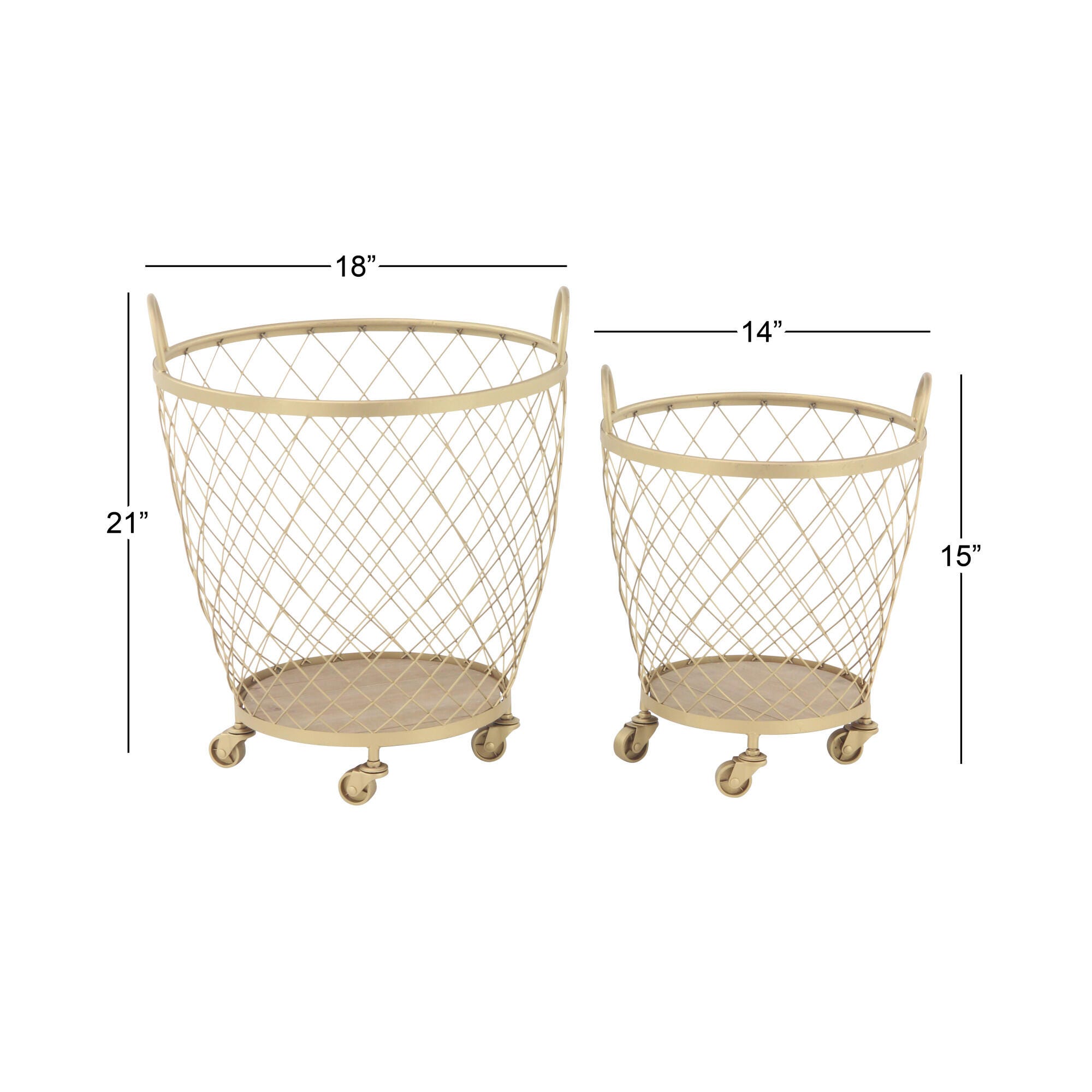 Bayberry Lane Modern Metallic Rolling Basket, 21"H, 15"H (Set of 2), , large