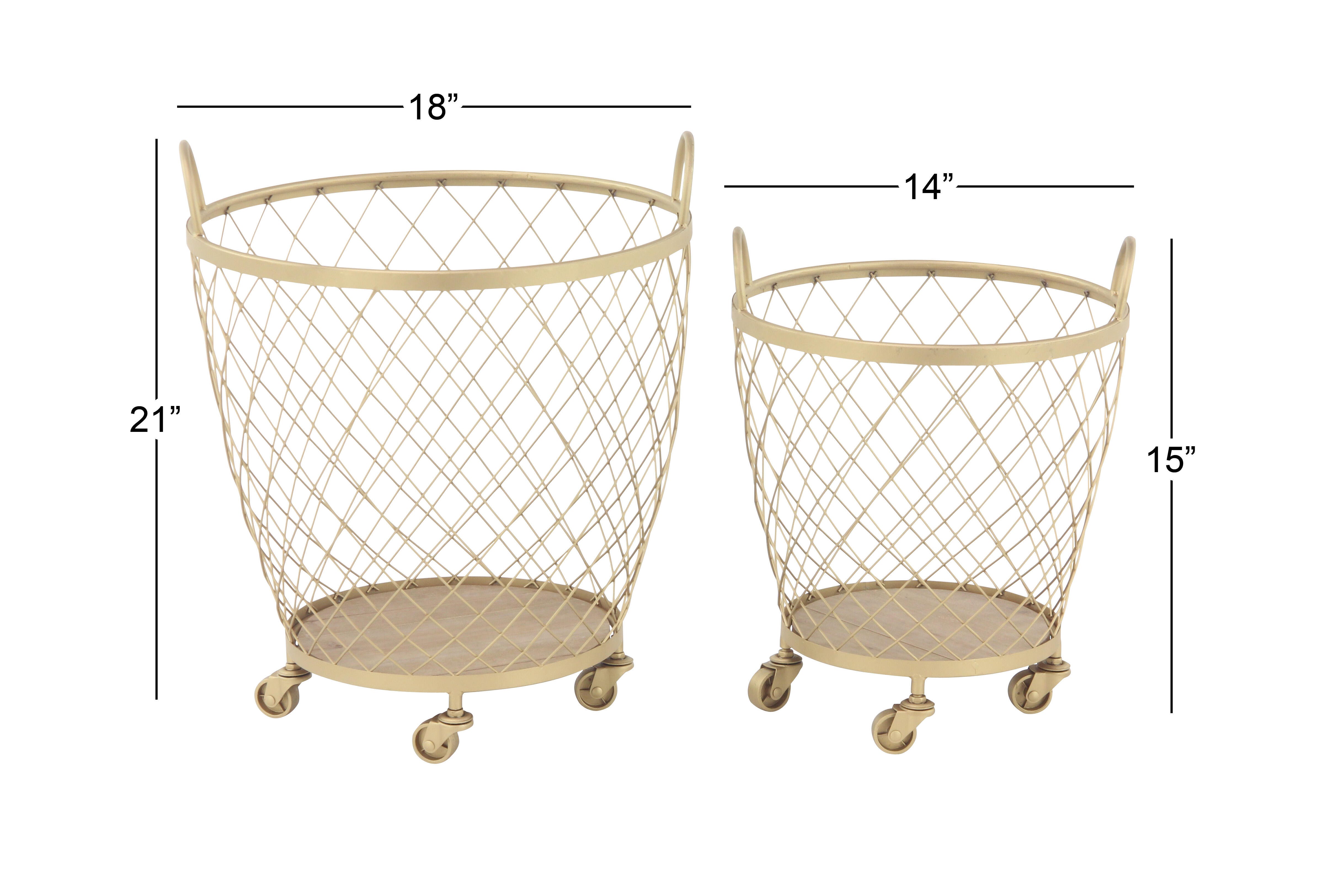 Bayberry Lane Modern Metallic Rolling Basket, 21"H, 15"H (Set of 2), , large