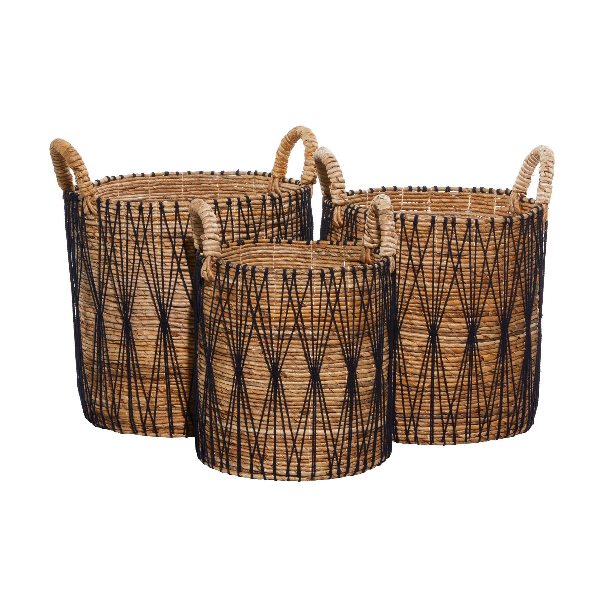 Bayberry Lane Brown Banana Leaf Bohemian Storage Basket Set of 3 20", 19", 17"H, , large