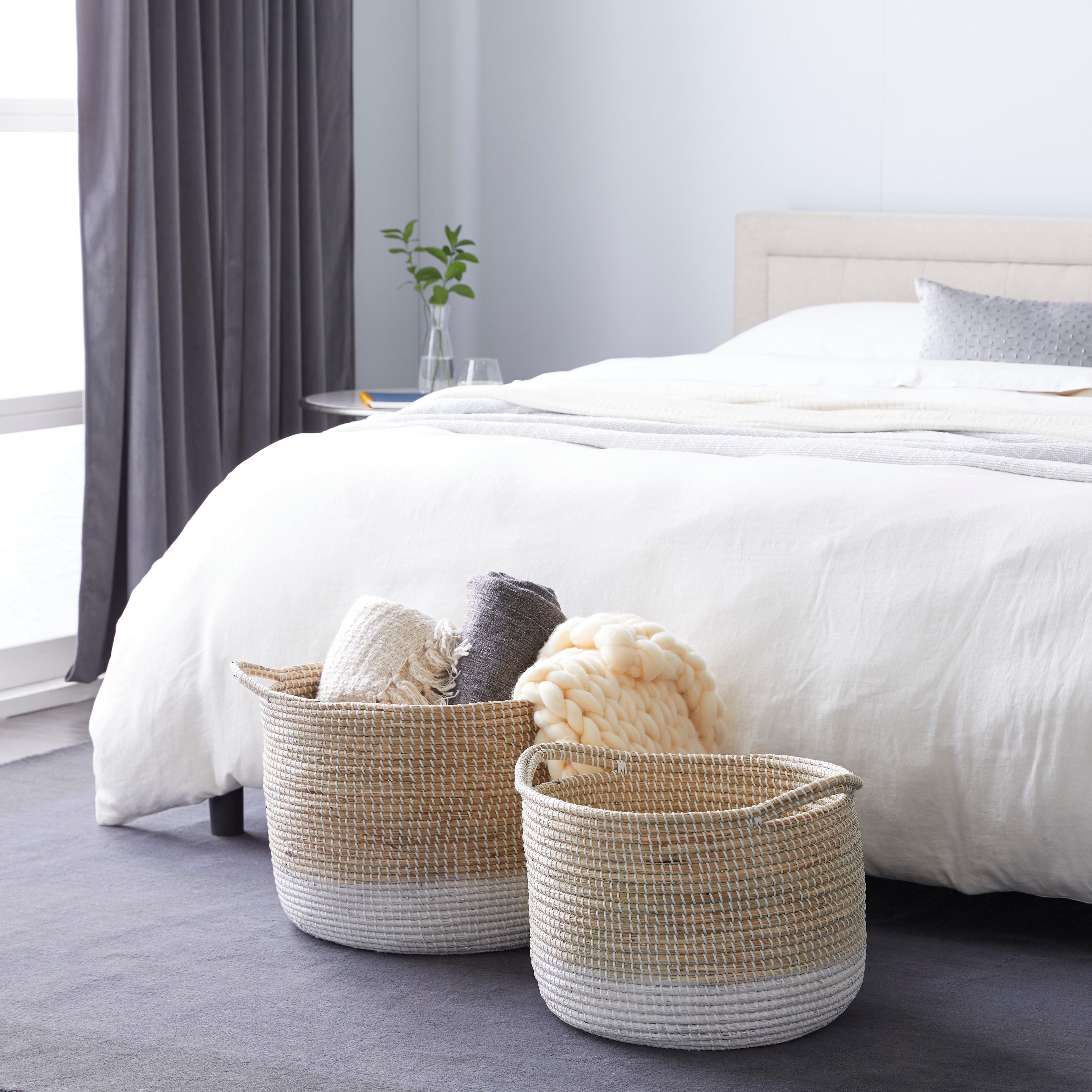 Bayberry Lane White Seagrass Contemporary Storage Basket Set of 2 18", 20"W, , rollover