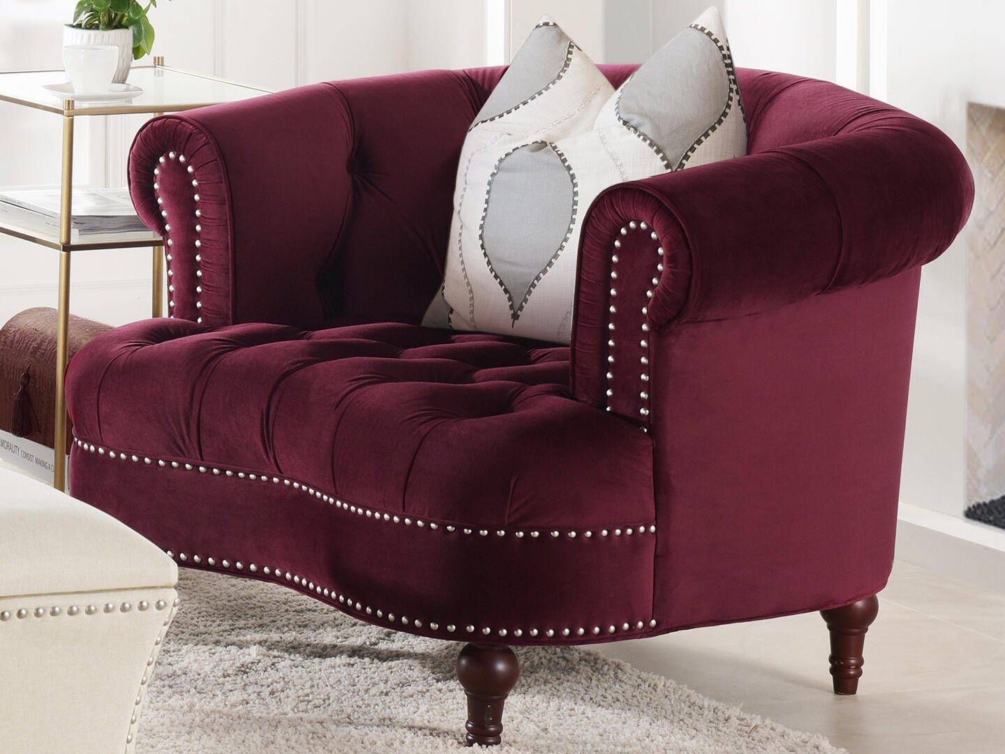 Jennifer Taylor Home La Rosa Tufted Accent Chair, Burgundy, rollover