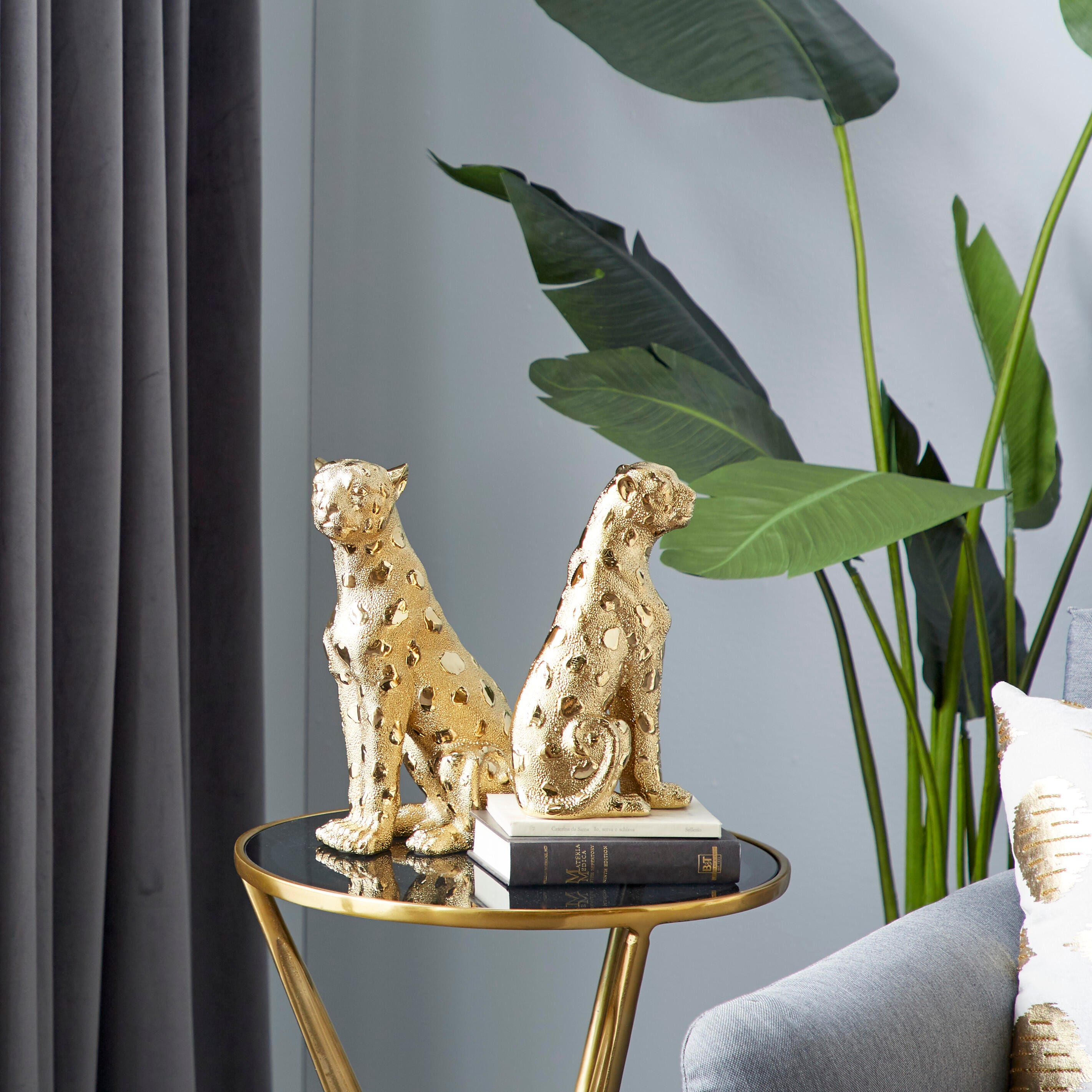 Bayberry Lane Set of 2 Glam Leopard Sculpture, , rollover
