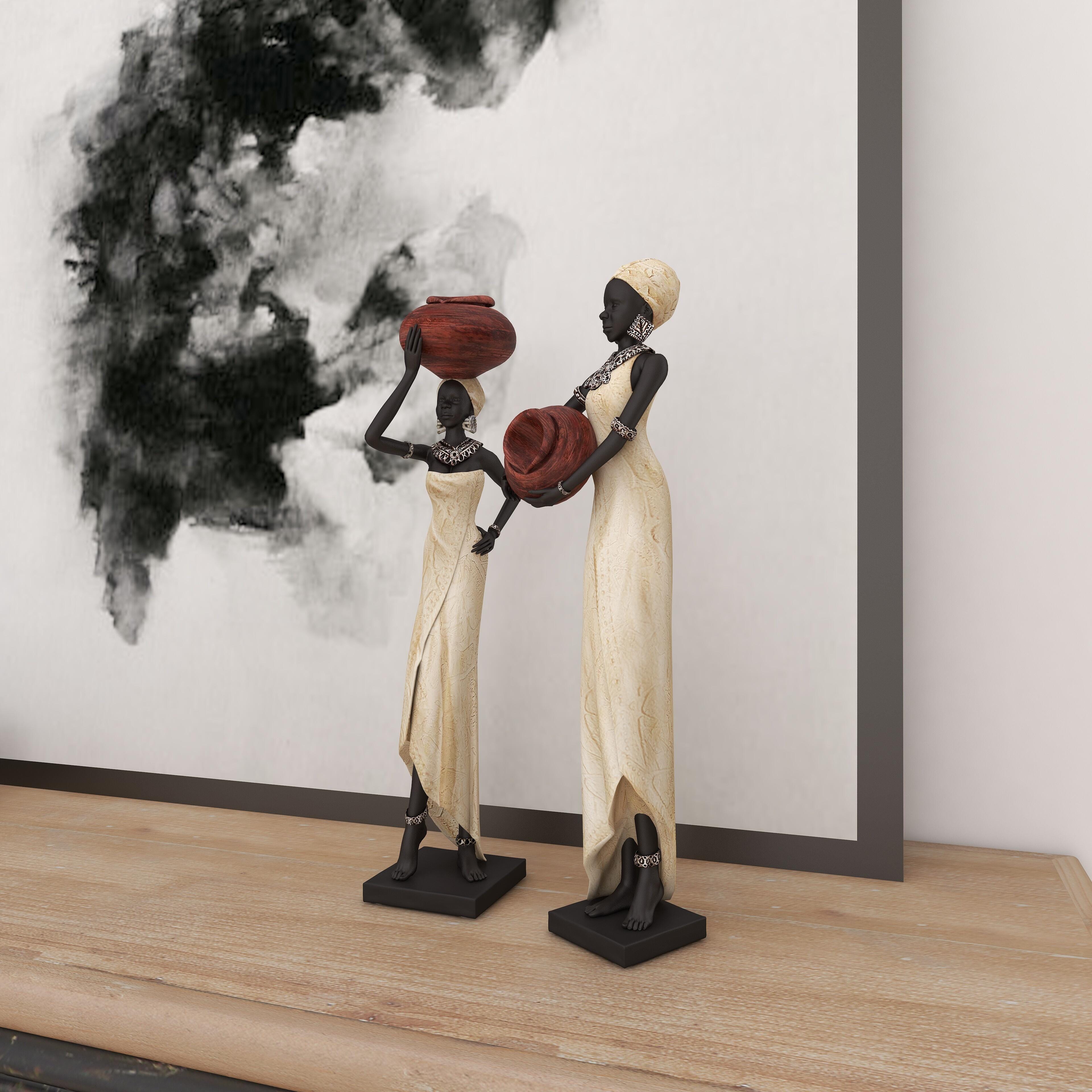 Bayberry Lane African Woman Sculpture with Water Pots (Set of 2), , large