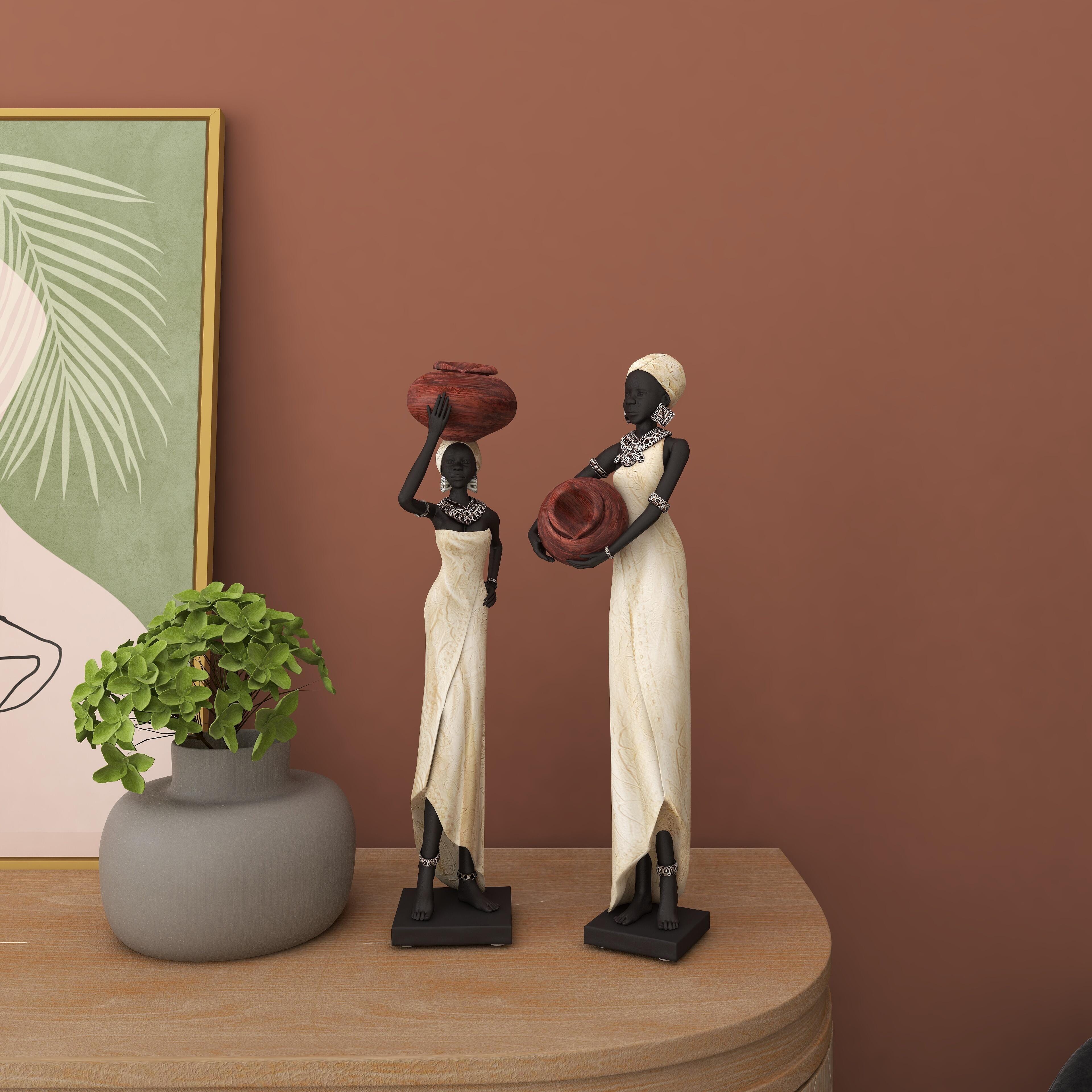Bayberry Lane African Woman Sculpture with Water Pots (Set of 2), , large