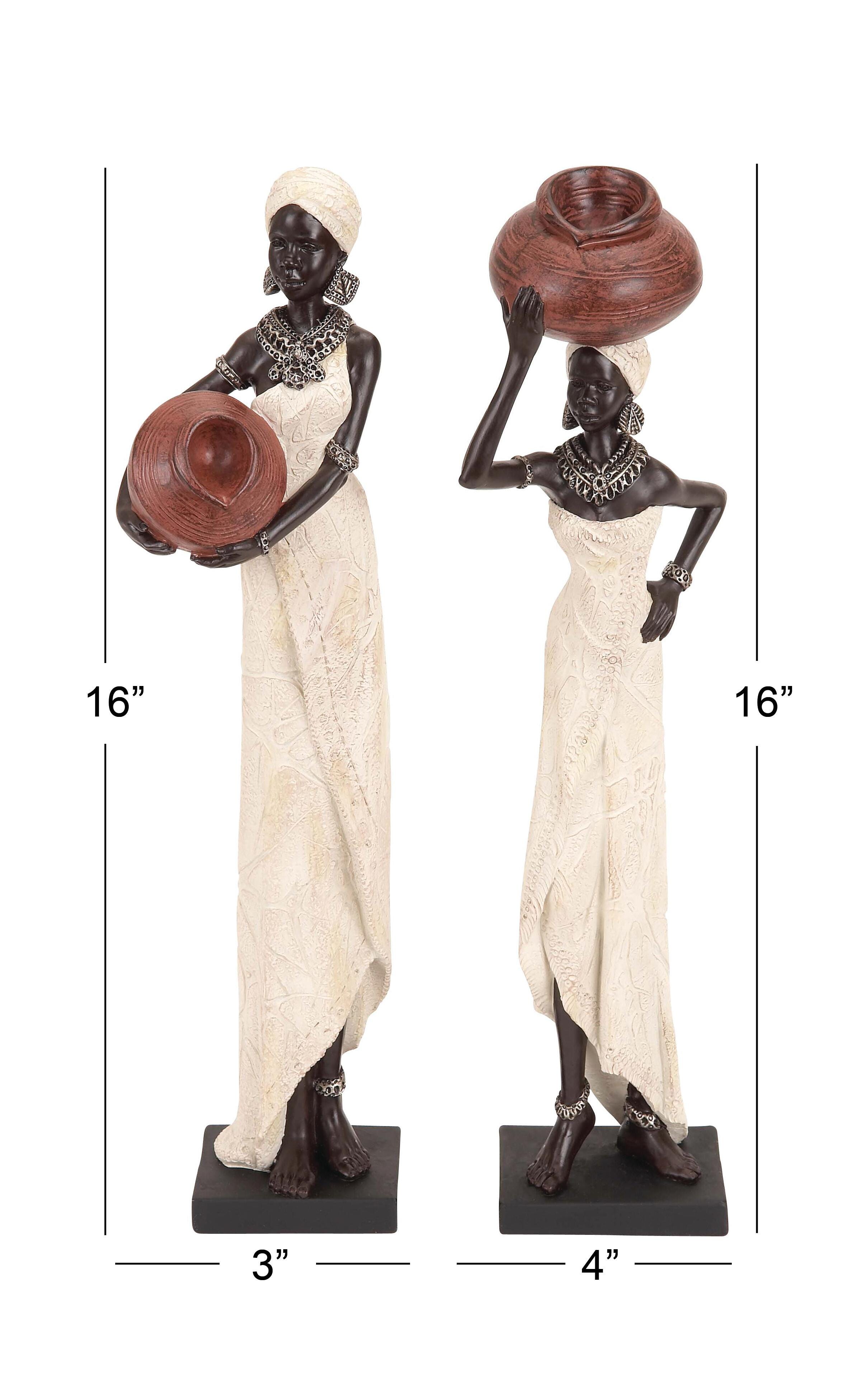 Bayberry Lane African Woman Sculpture with Water Pots (Set of 2), , large