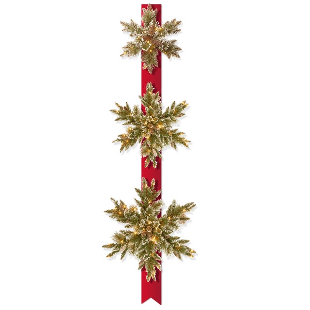 National Tree Company Glittery Snowflake Pine Wreath Set, Gold/Red