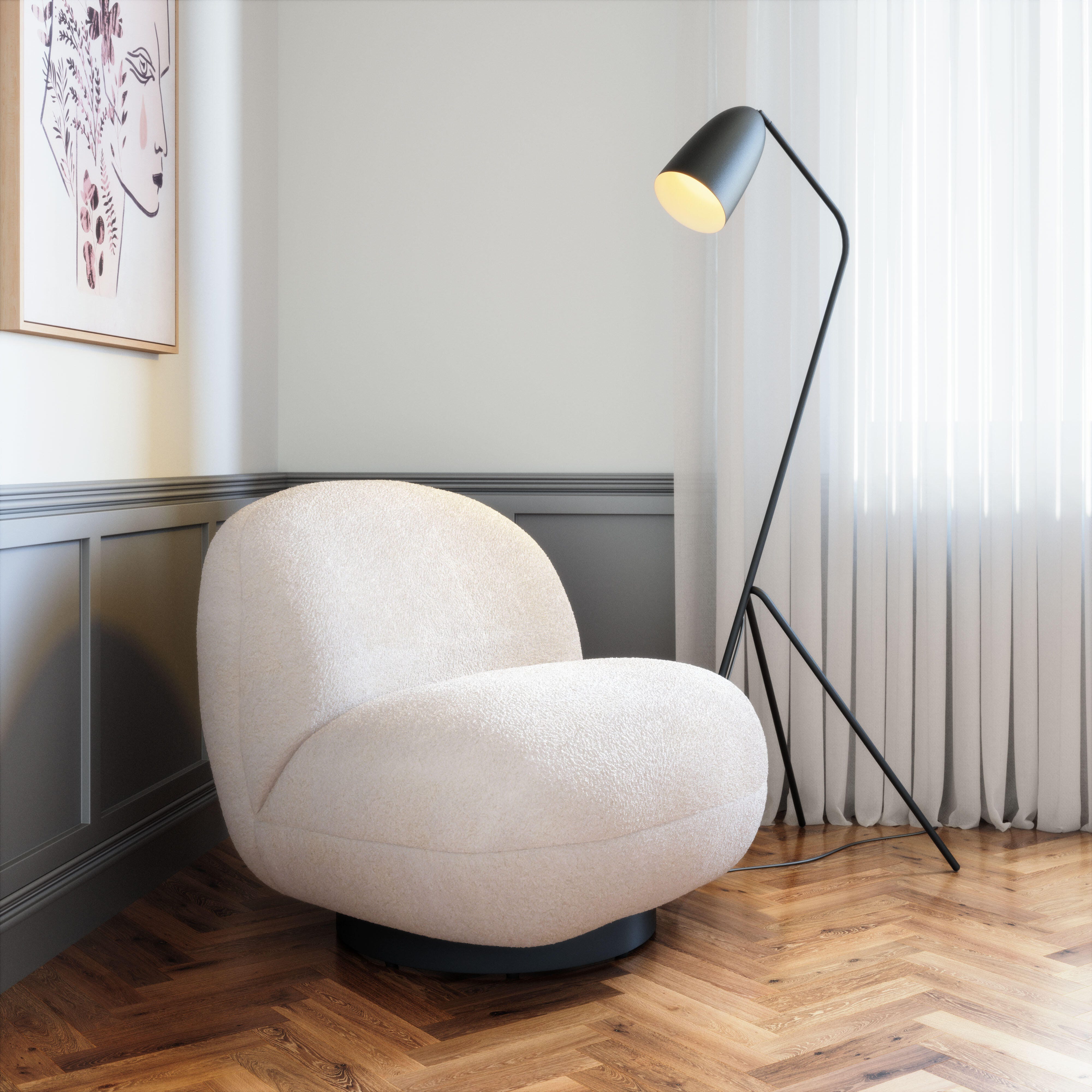 Erika Home Myanmar Swivel Accent Chair, White, rollover