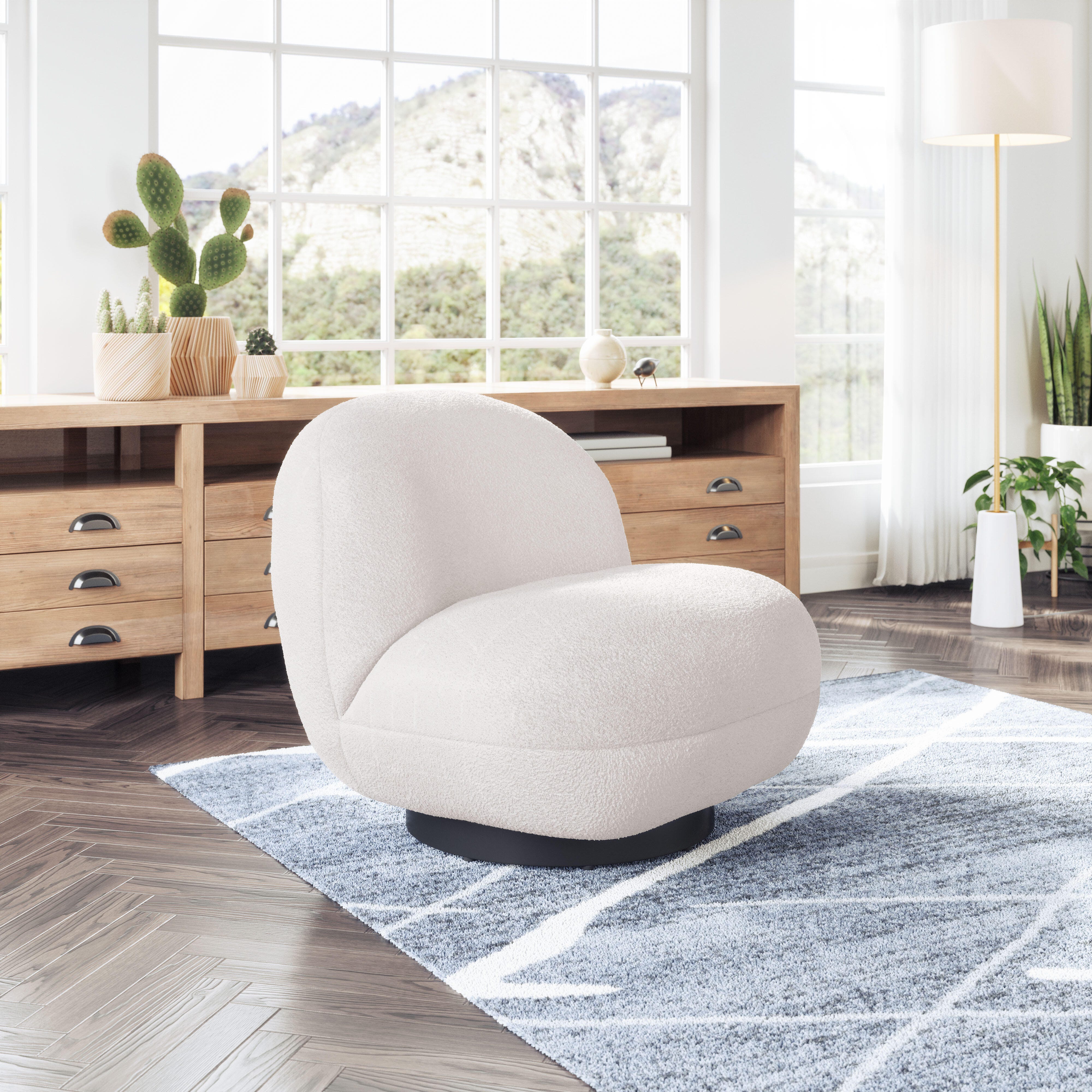 Erika Home Myanmar Swivel Accent Chair, White, large