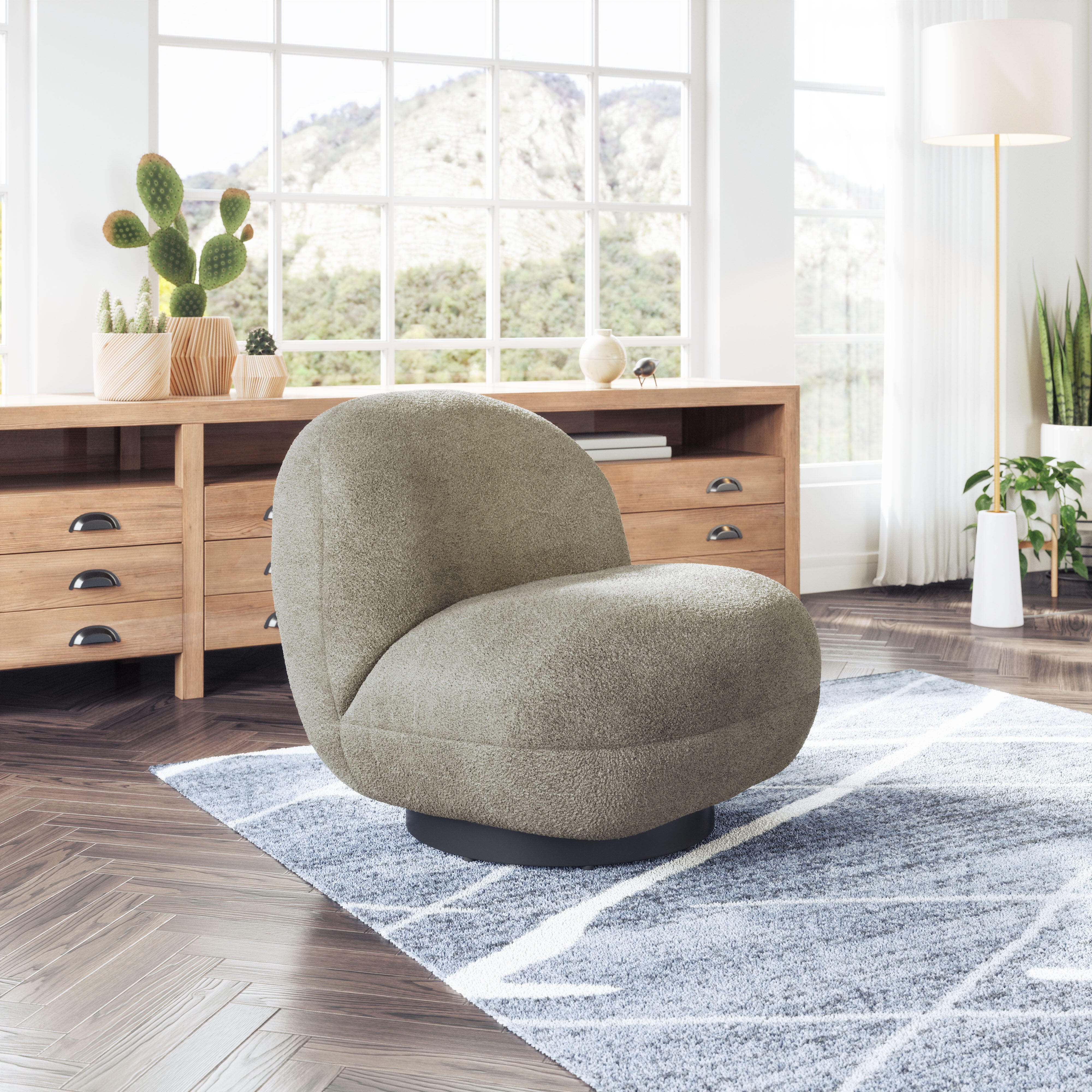Erika Home Myanmar Swivel Accent Chair, Olive Green, large