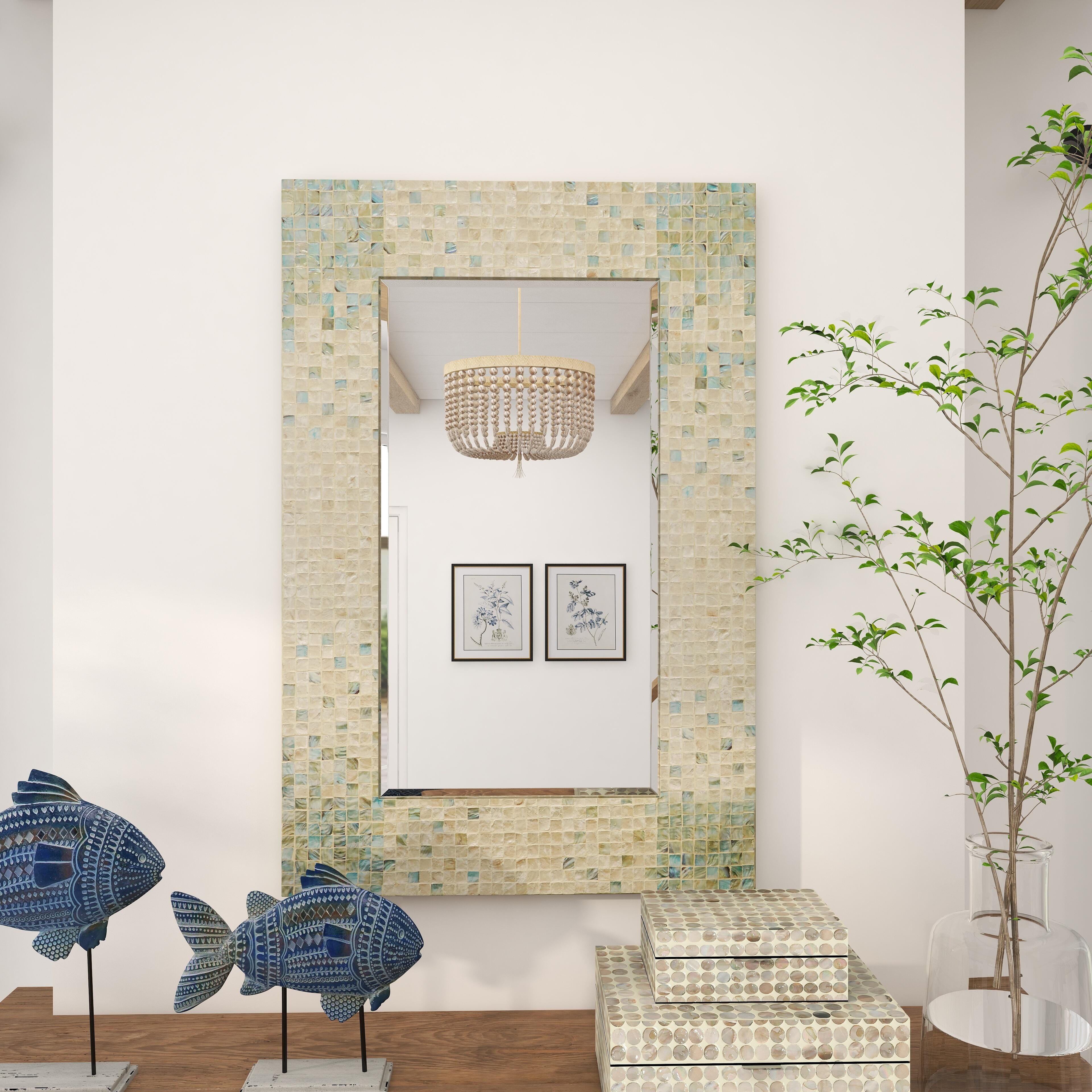 Bayberry Lane Coastal Mother of Pearl Wall Mirror, , large