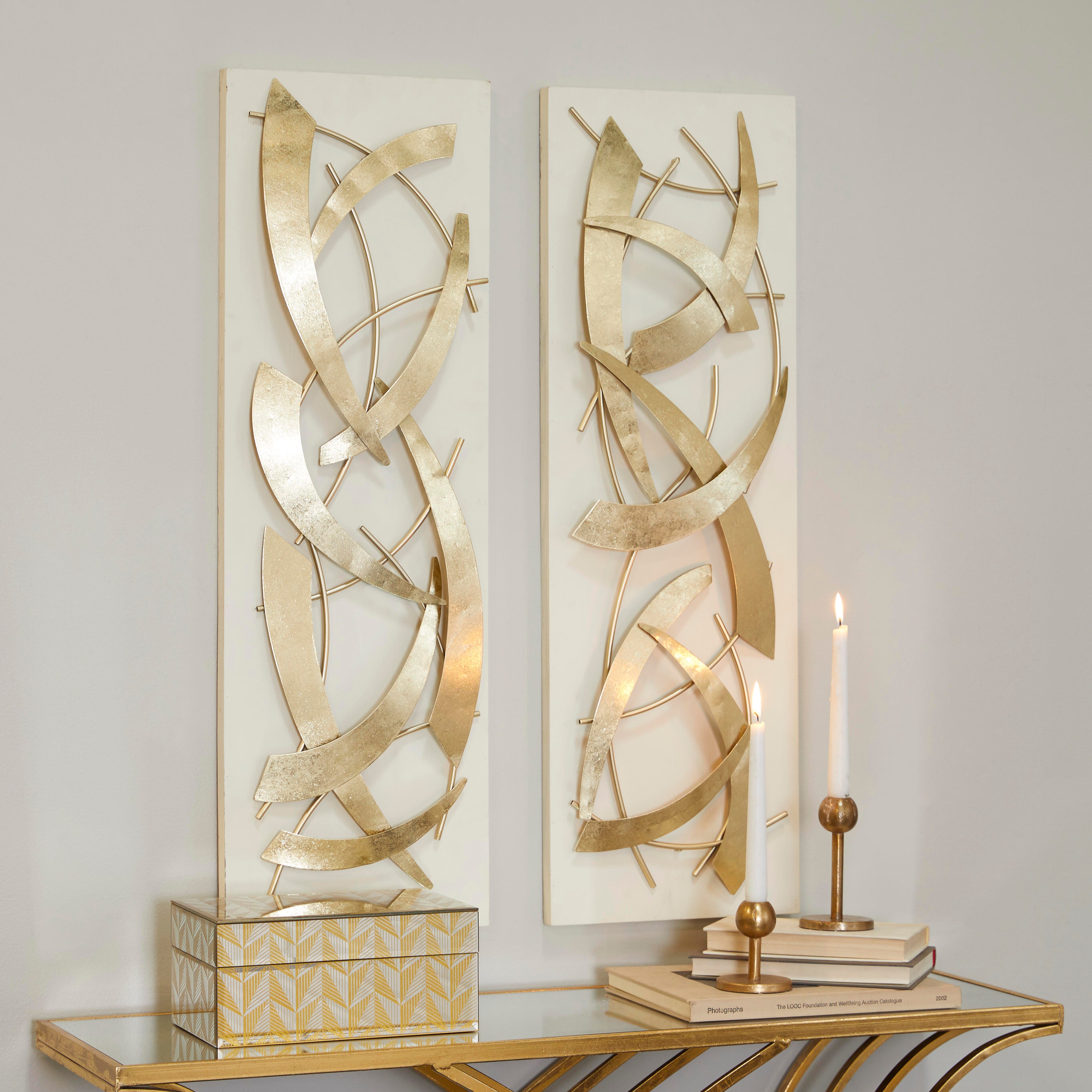 Bayberry Lane Abstract Wall Decor Set of 2 12" W X 36"H, White, rollover