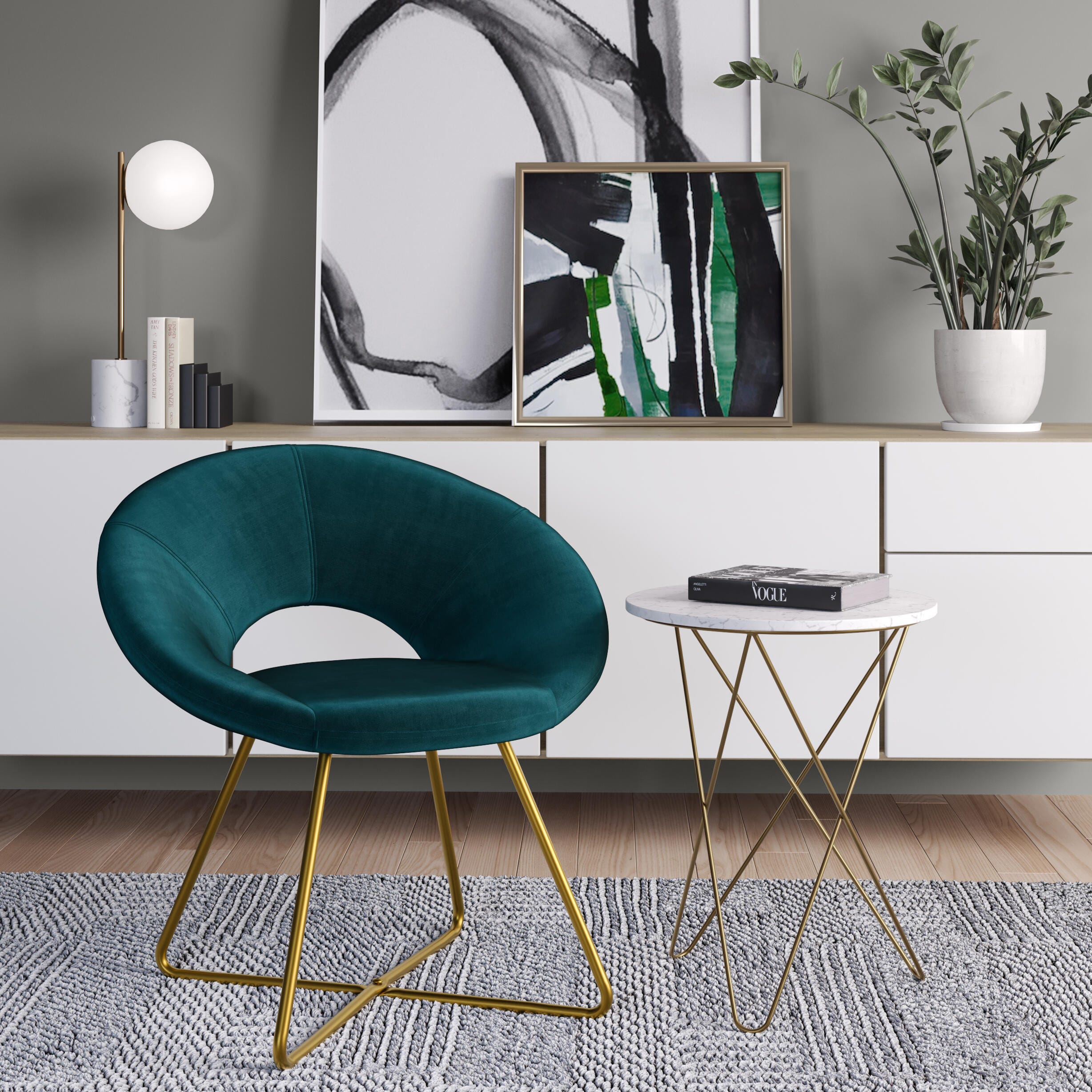 Simpli Home Barrett Accent Chair, Teal, rollover