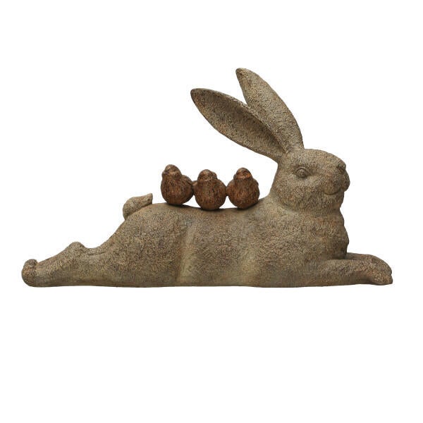 Storied Home Decorative Resting Rabbit with Birds Figurine