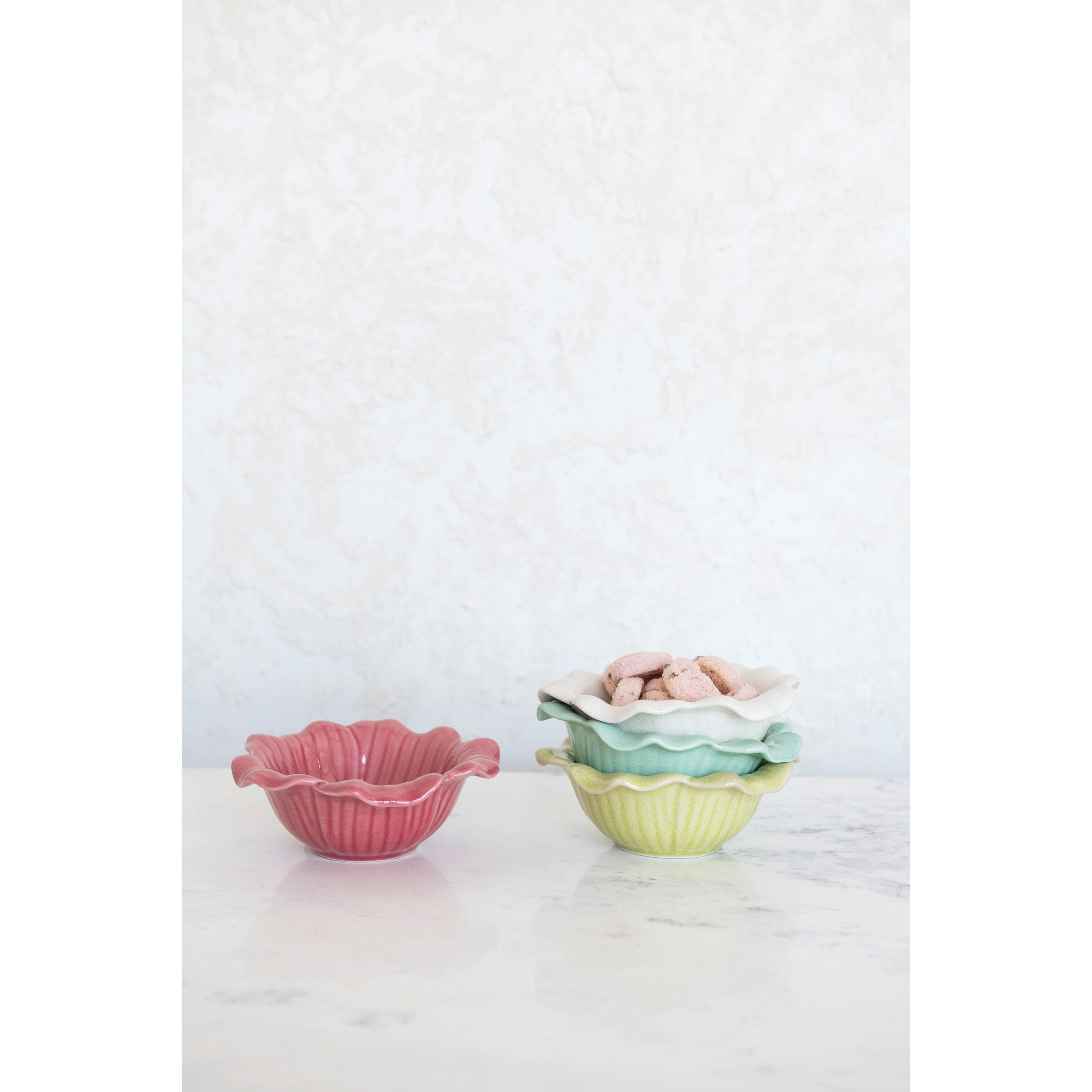 Storied Home Debossed Stoneware Flower Bowl, , large