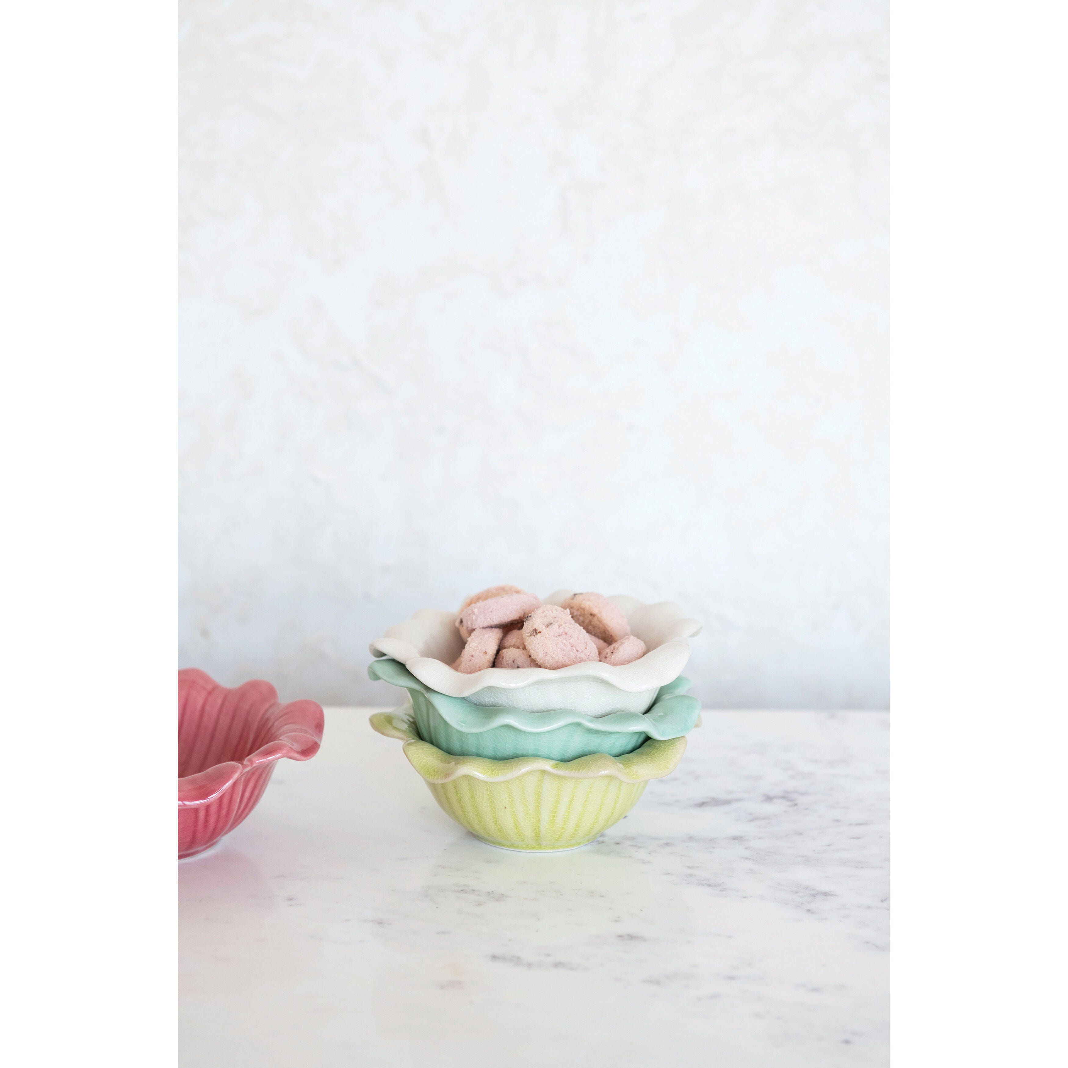 Storied Home Debossed Stoneware Flower Bowl, , large