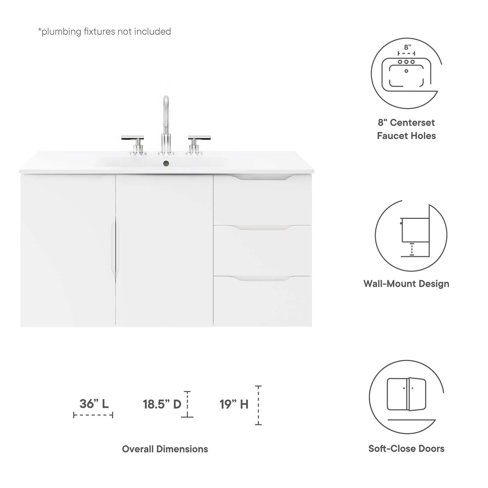 Vitality 36" Bathroom Vanity Cabinet (Sink Basin Not Included), White, large