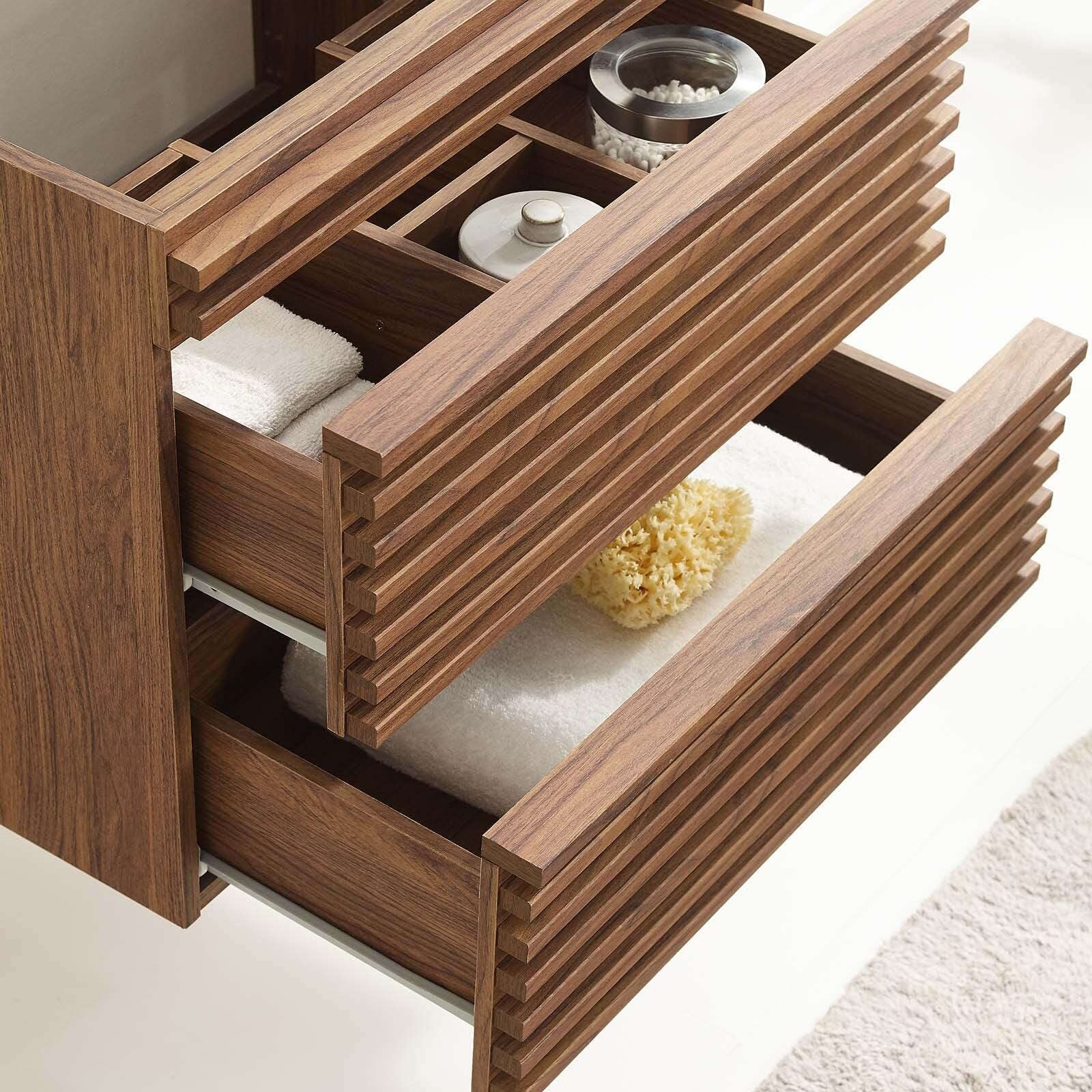 Render 24" Wall-Mount Bathroom Vanity Cabinet, Walnut, large