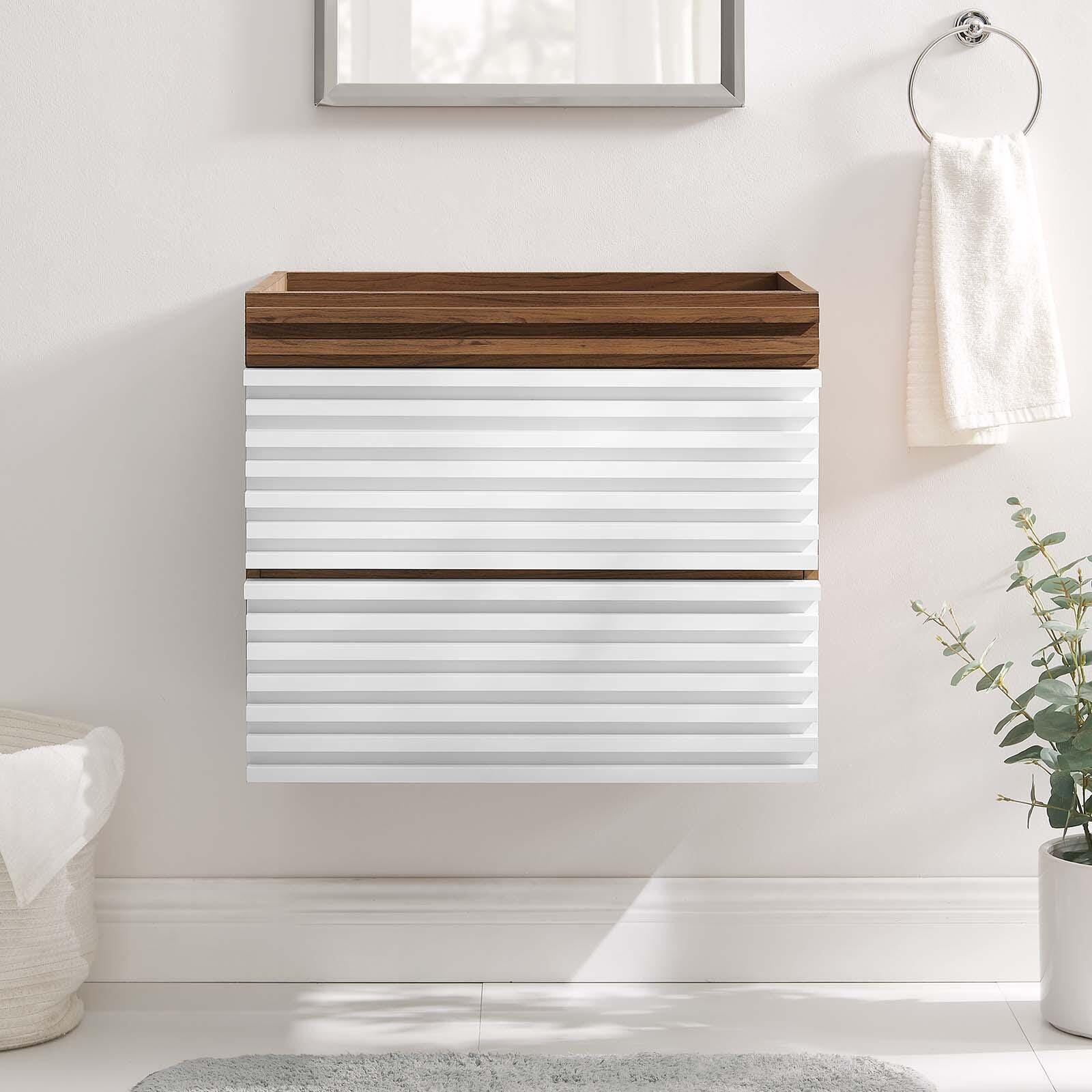Render 24" Wall-Mount Bathroom Vanity Cabinet, White/Walnut, large