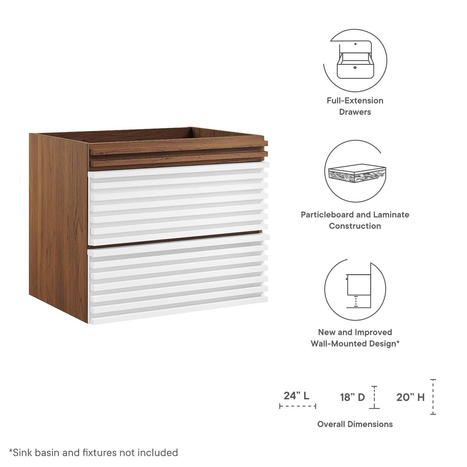 Render 24" Wall-Mount Bathroom Vanity Cabinet, White/Walnut, large