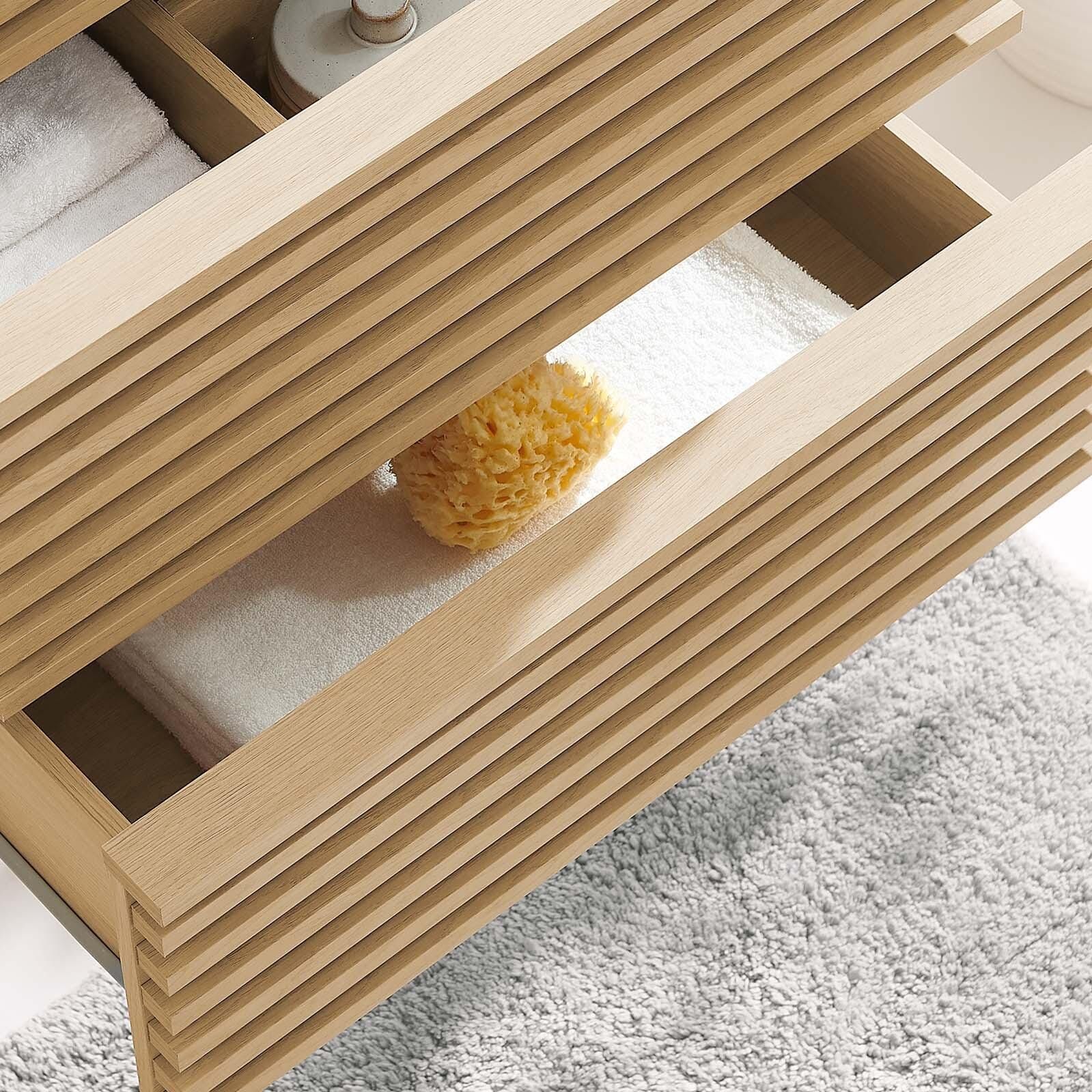 Modway Render 24" Wall-Mount Bathroom Vanity Cabinet, Oak, large