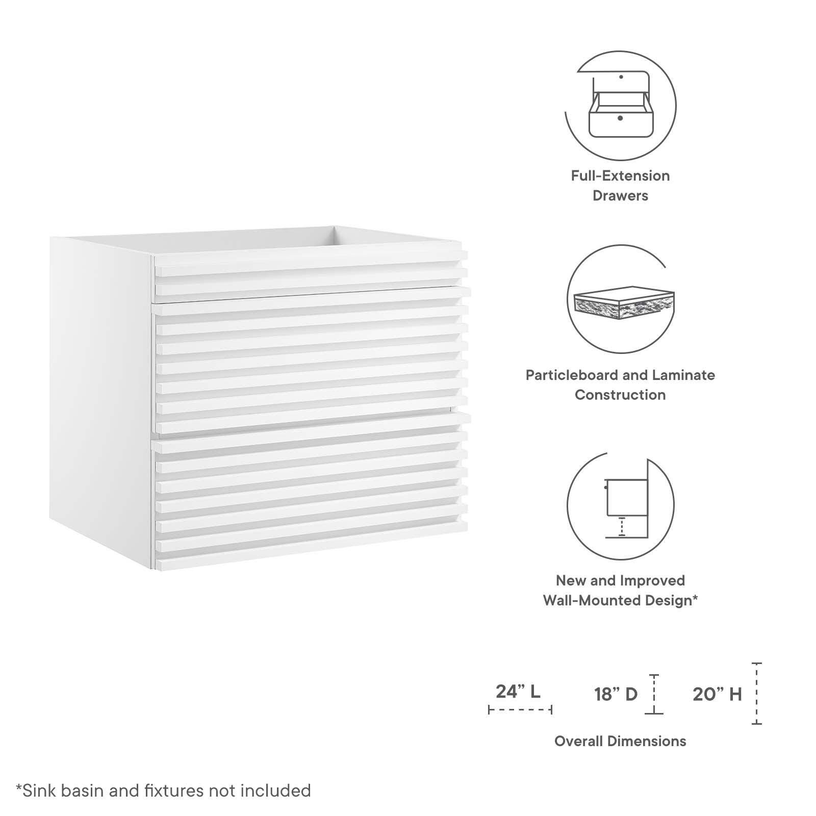 Modway Render 24" Wall-Mount Bathroom Vanity Cabinet, White, large