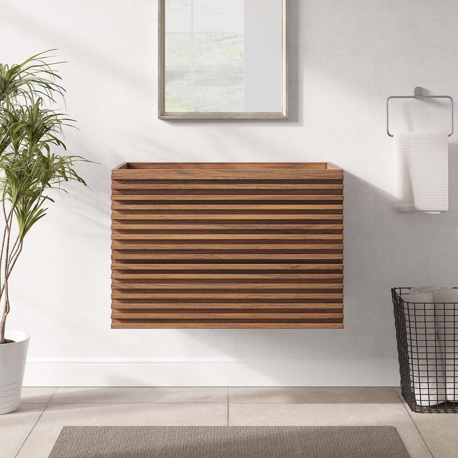 Render 30" Wall-Mount Bathroom Vanity, Walnut, rollover