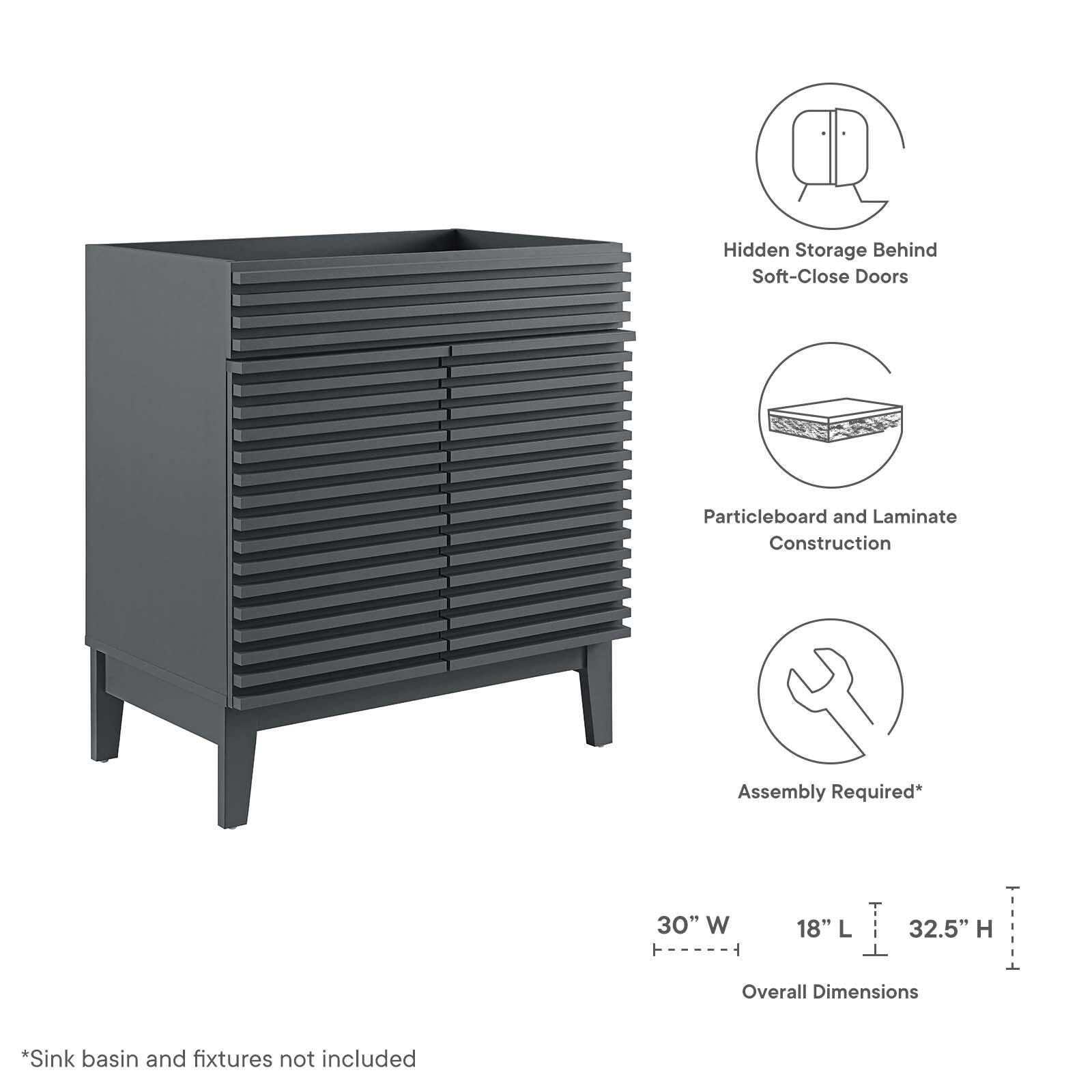 Modway Render 30" Bathroom Vanity Cabinet, Gray, large
