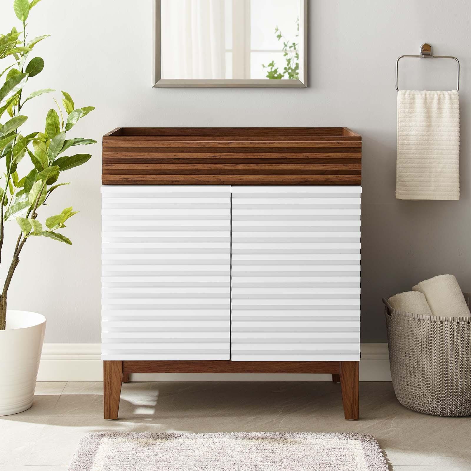 Modway Render 30" Bathroom Vanity Cabinet, White/Walnut, large