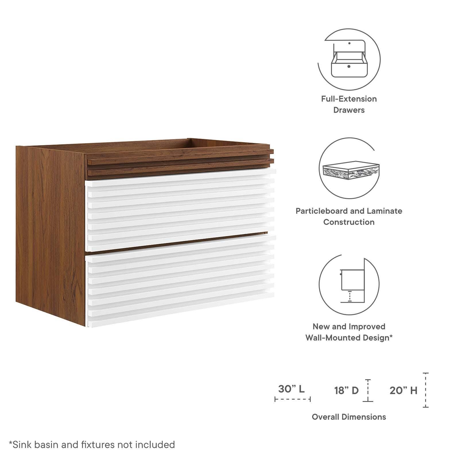 Modway Render 30" Wall-Mount Bathroom Vanity, White/Walnut, large